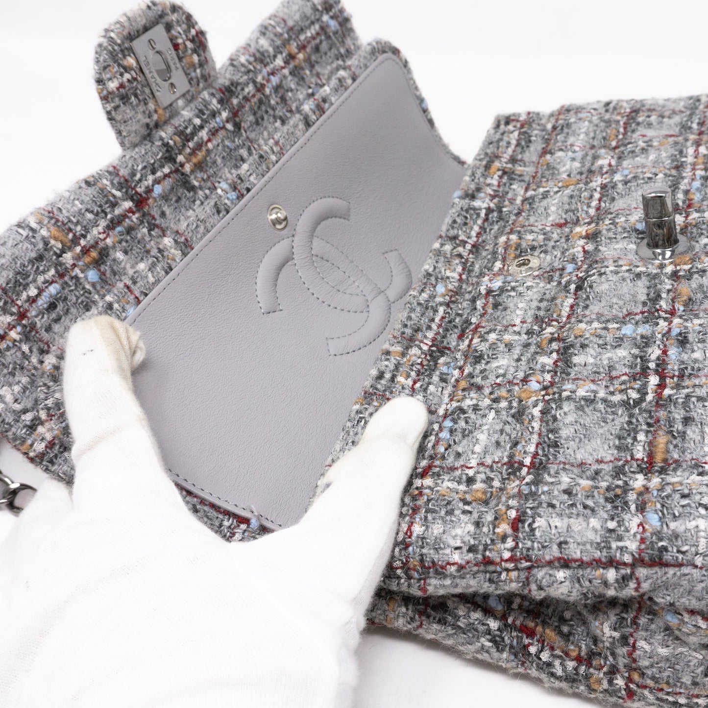 Classic Double Flap Medium Tweed Grey