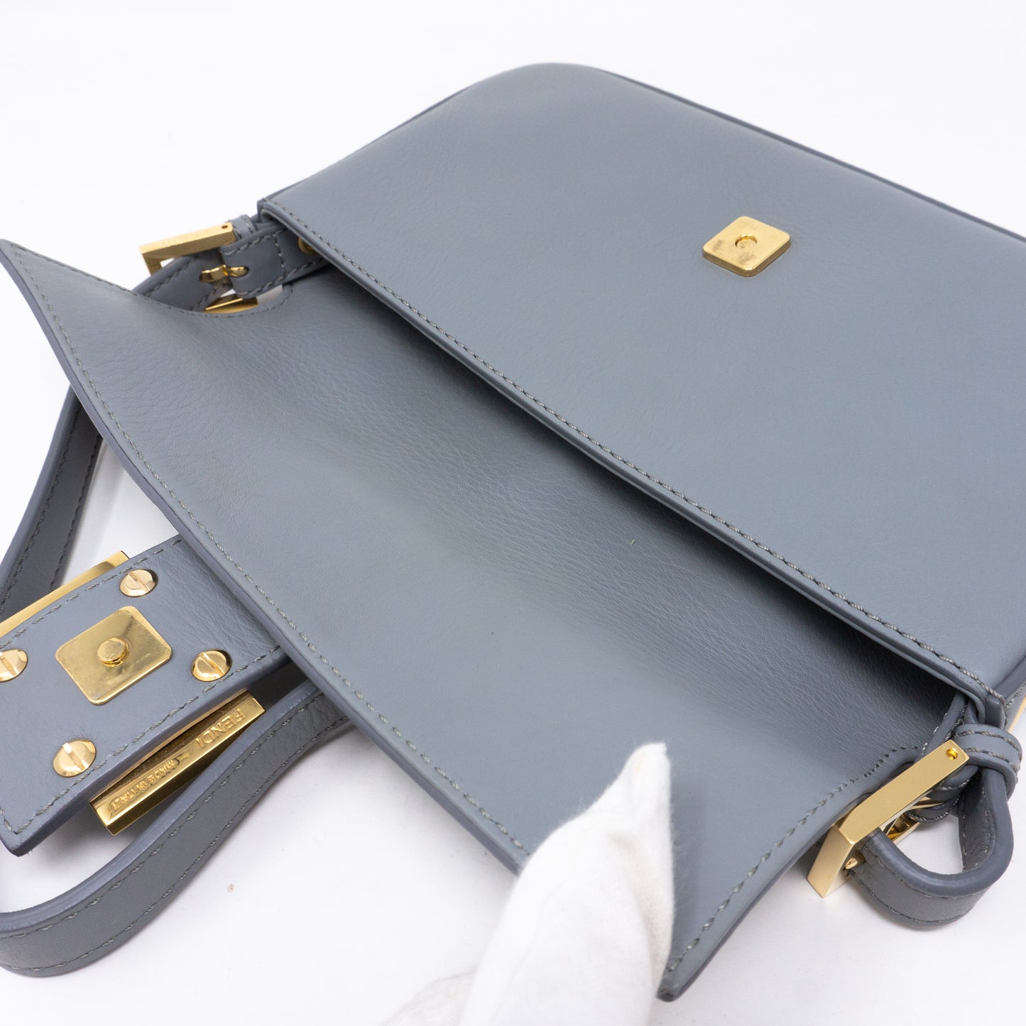 Baguette Crossbody Light Gray Leather