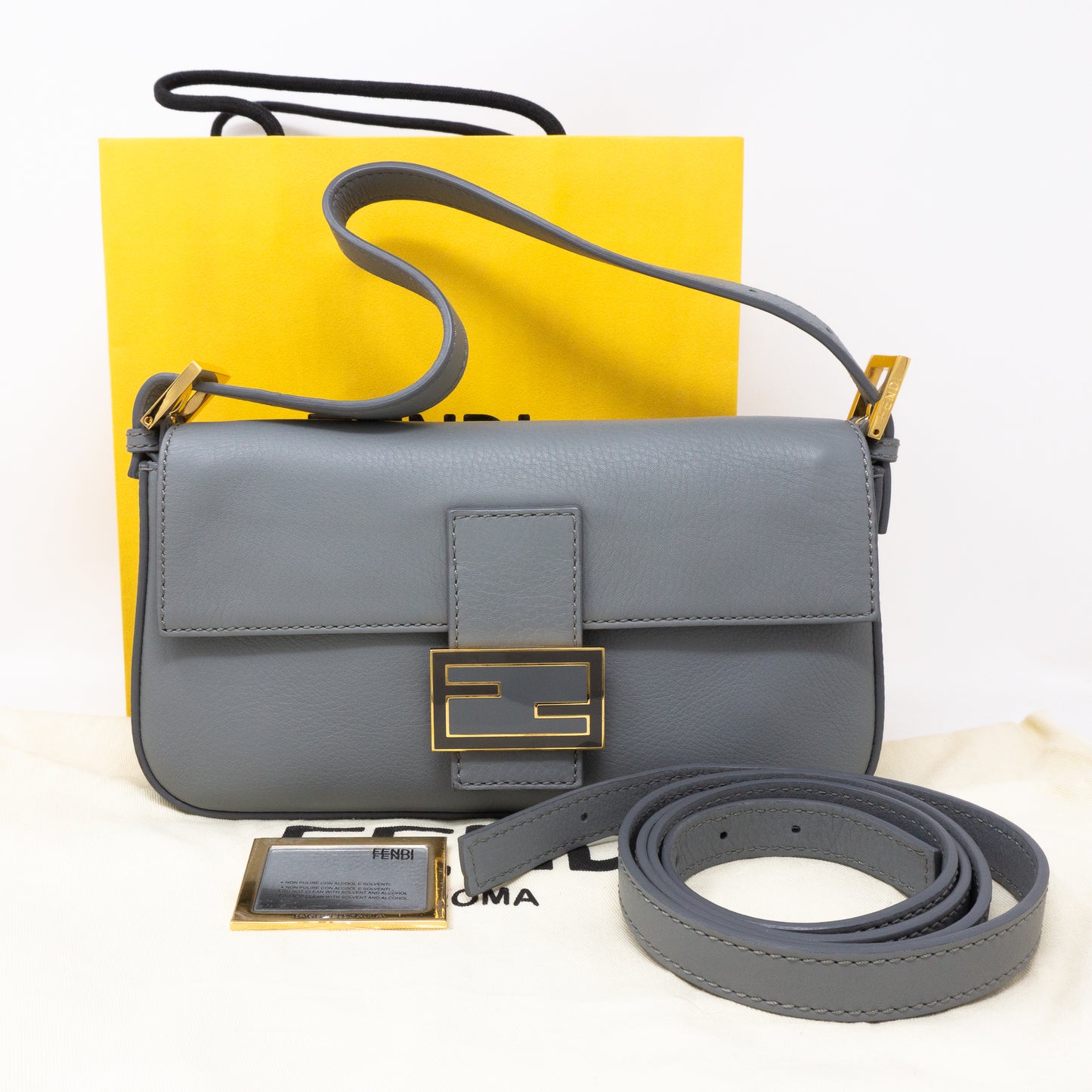 Baguette Crossbody Light Gray Leather