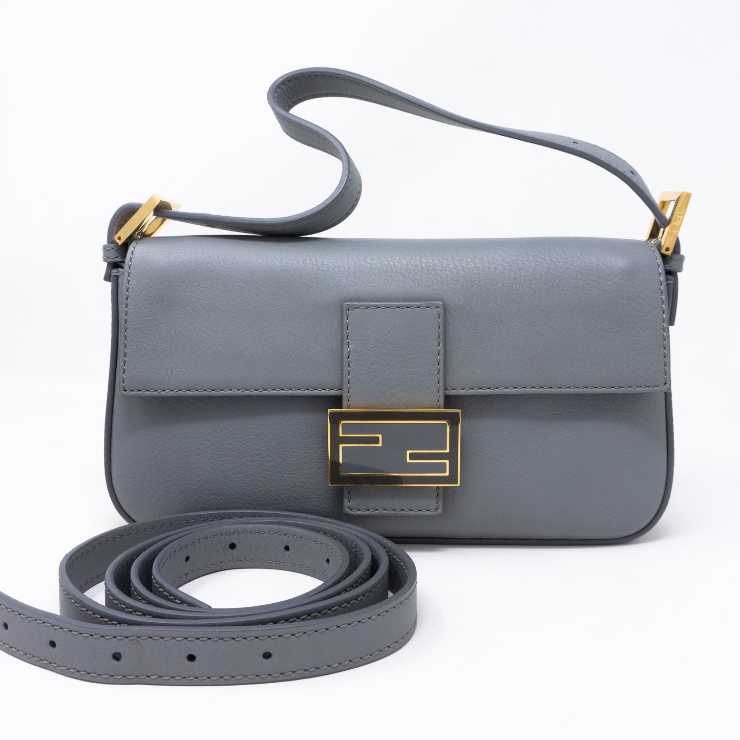 Baguette Crossbody Light Gray Leather