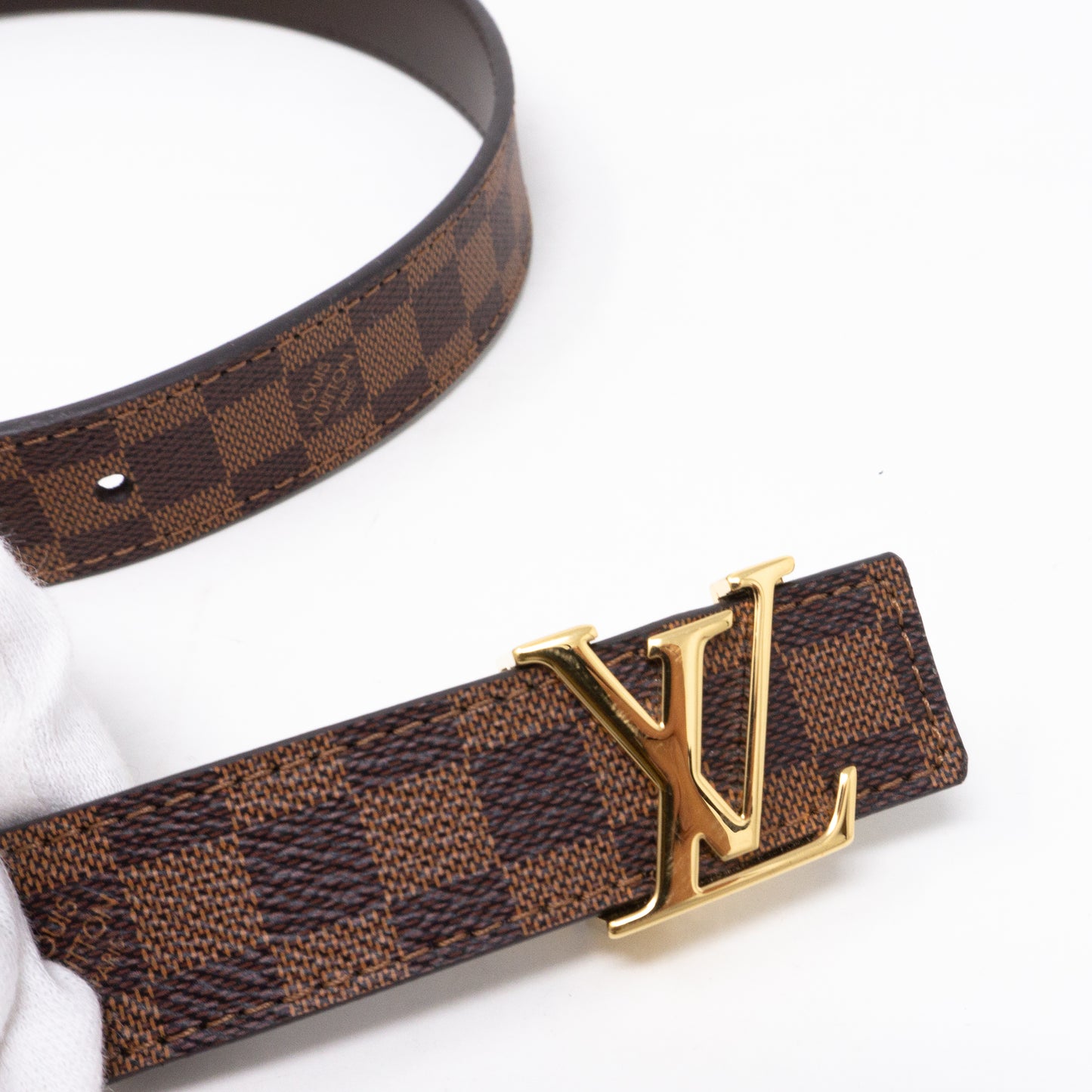 .com: Louis Vuitton Damier Ebene LV Initiales 25 mm Belt (80