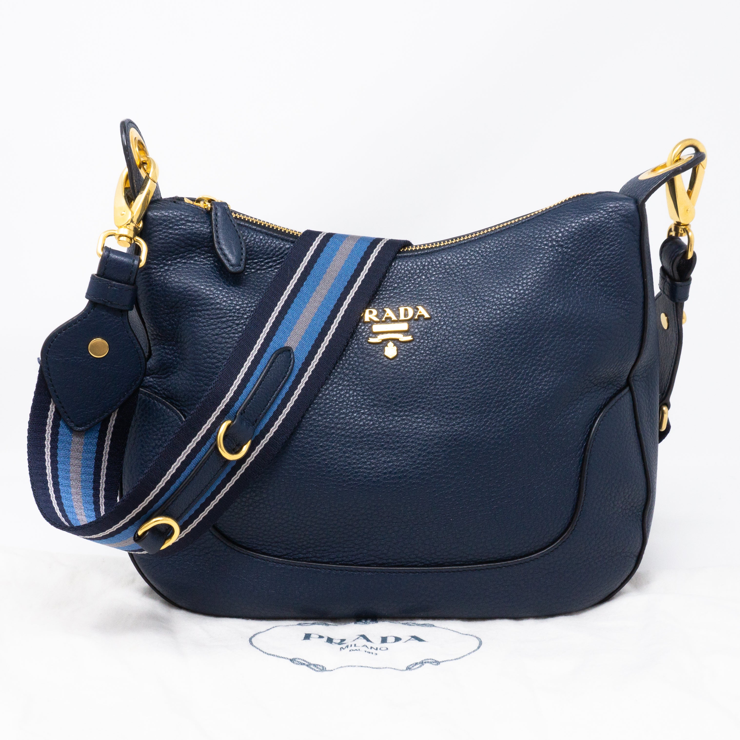 Crossbody Canvas Strap Bag Navy Leather