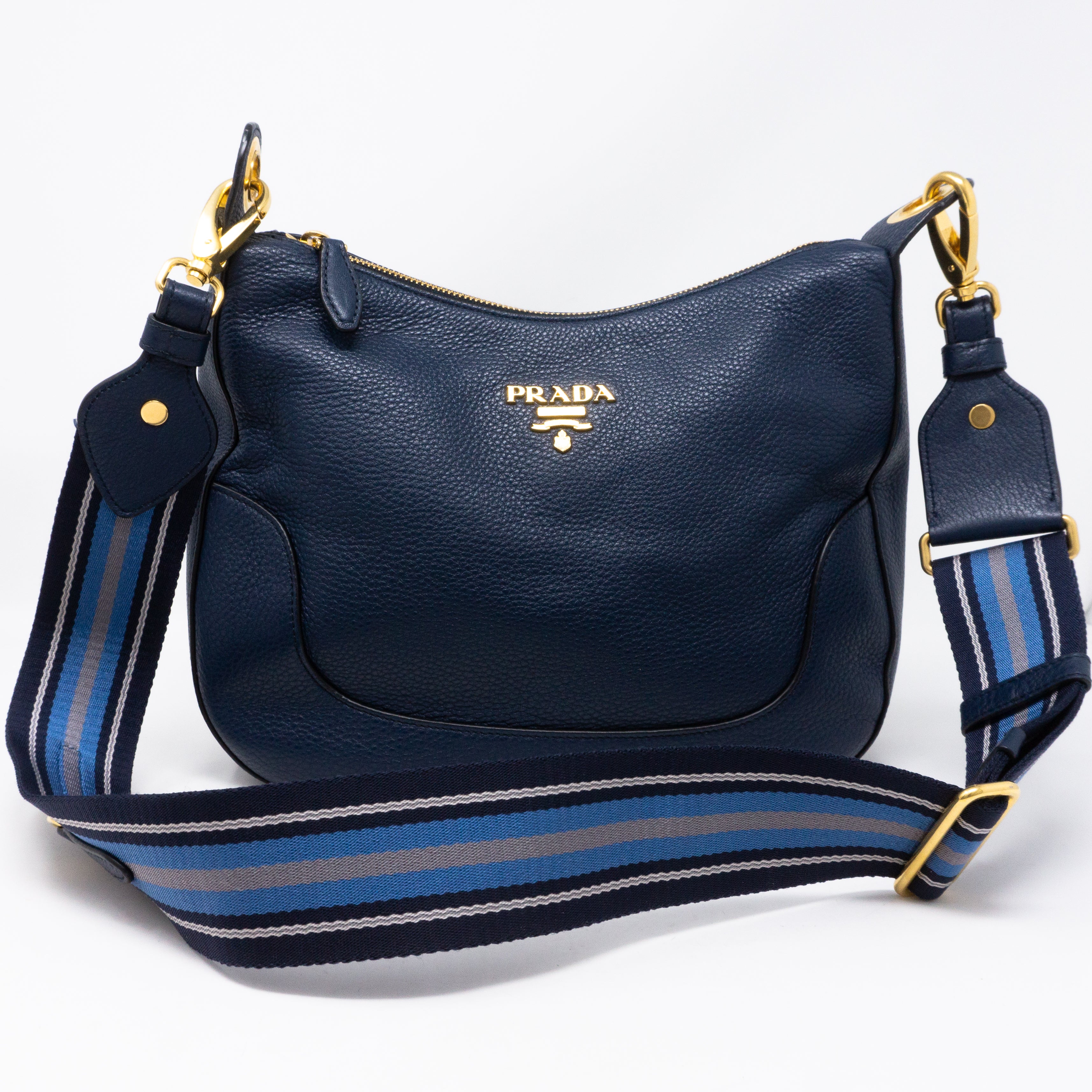 Crossbody Canvas Strap Bag Navy Leather