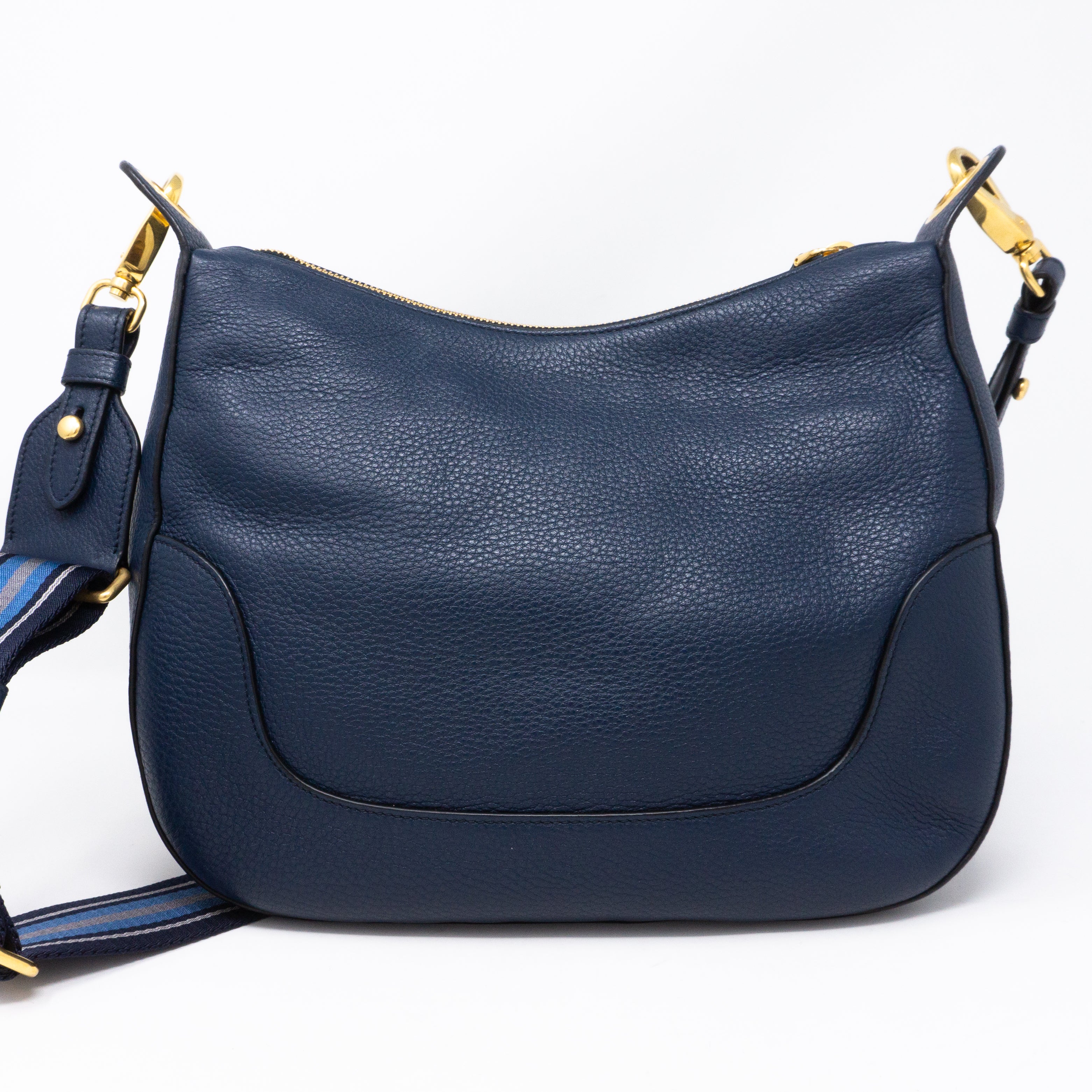Crossbody Canvas Strap Bag Navy Leather