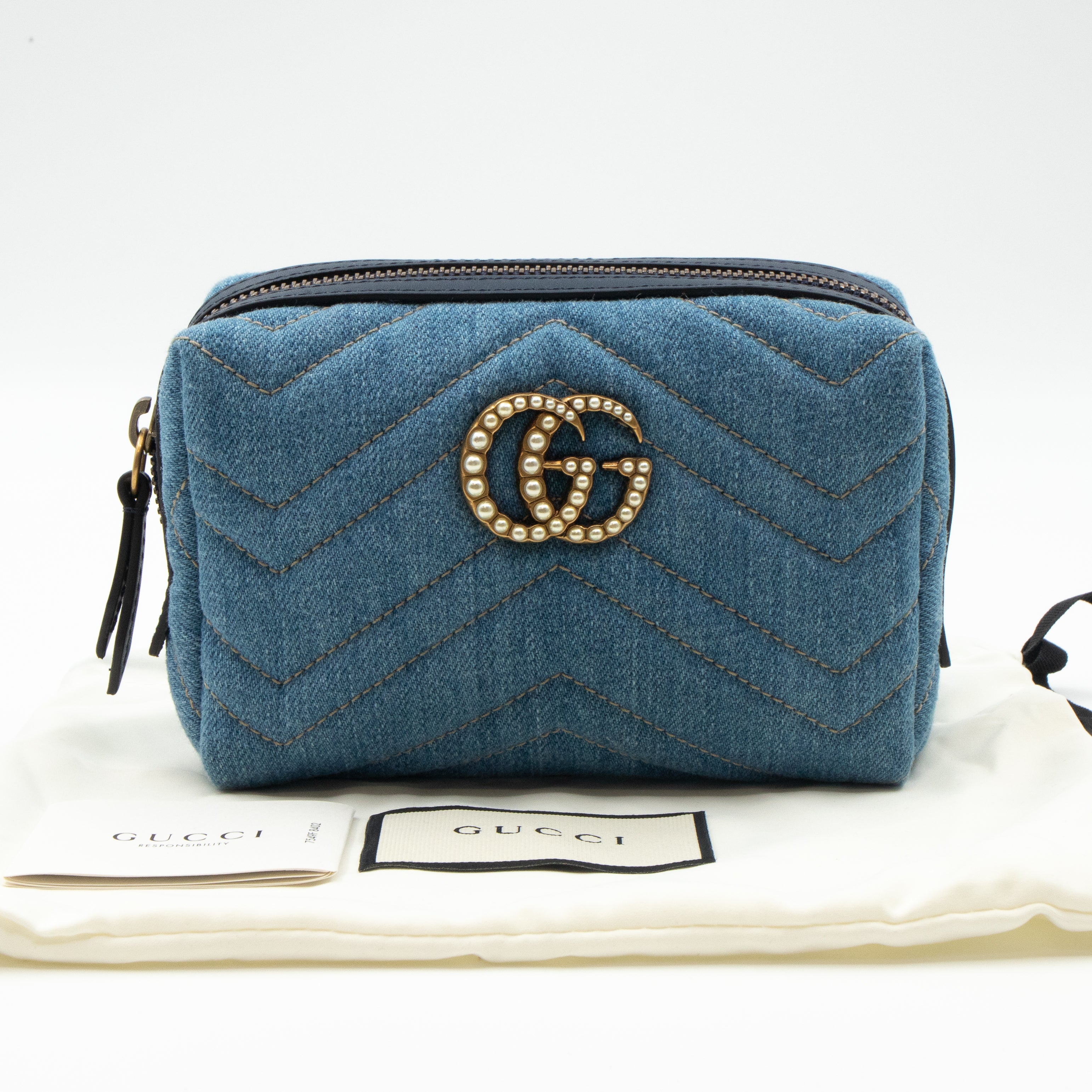 GG Marmont Cosmetic Case Denim