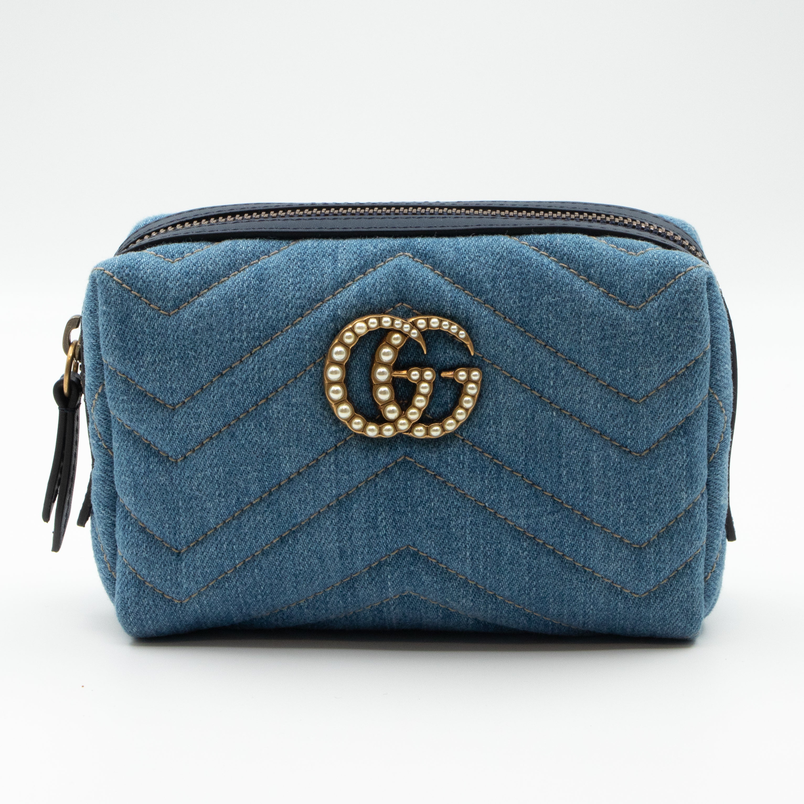 GG Marmont Cosmetic Case Denim