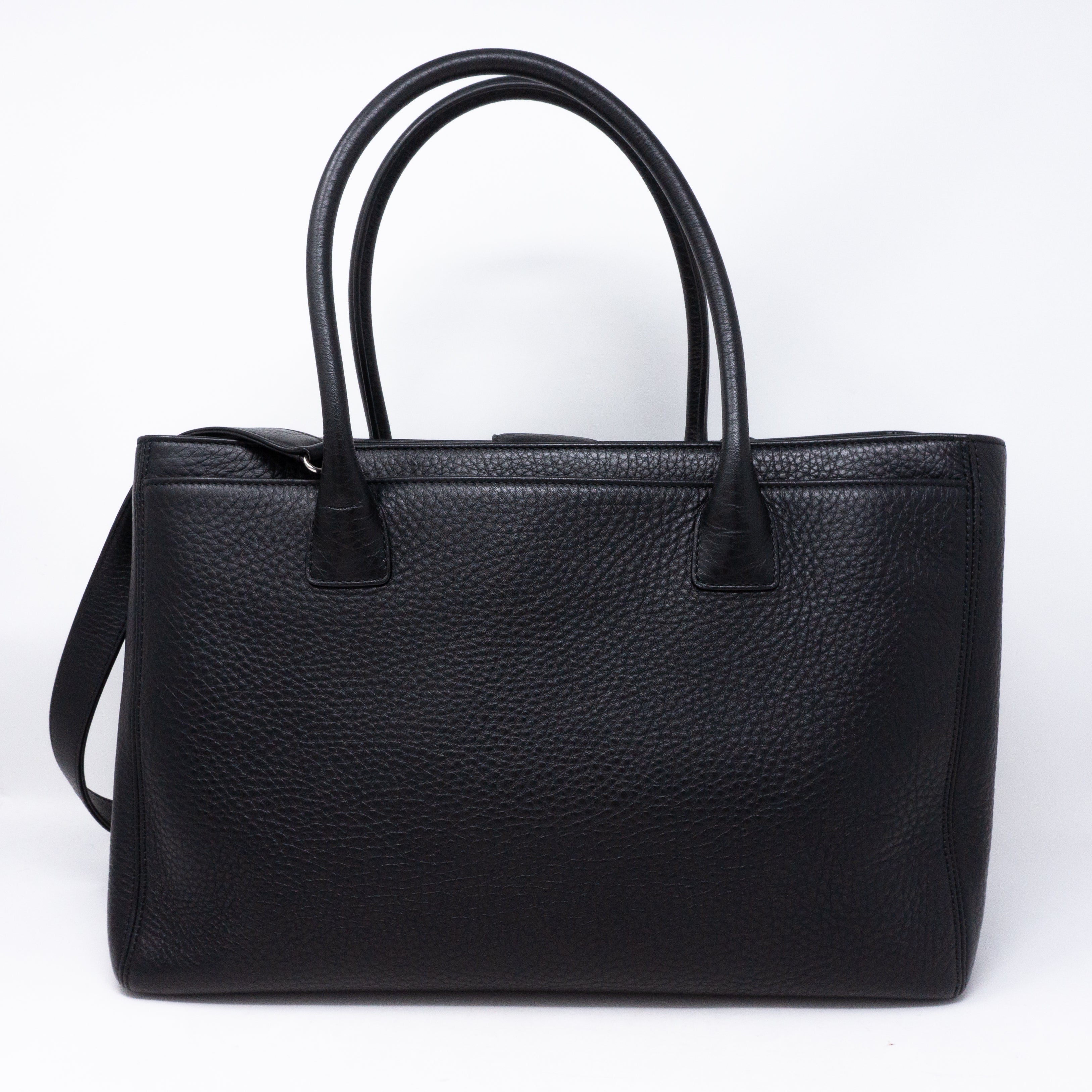 Executive Cerf Tote Black Leather Silver
