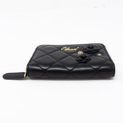 Camelia Zipped Coin Purse Black Leather