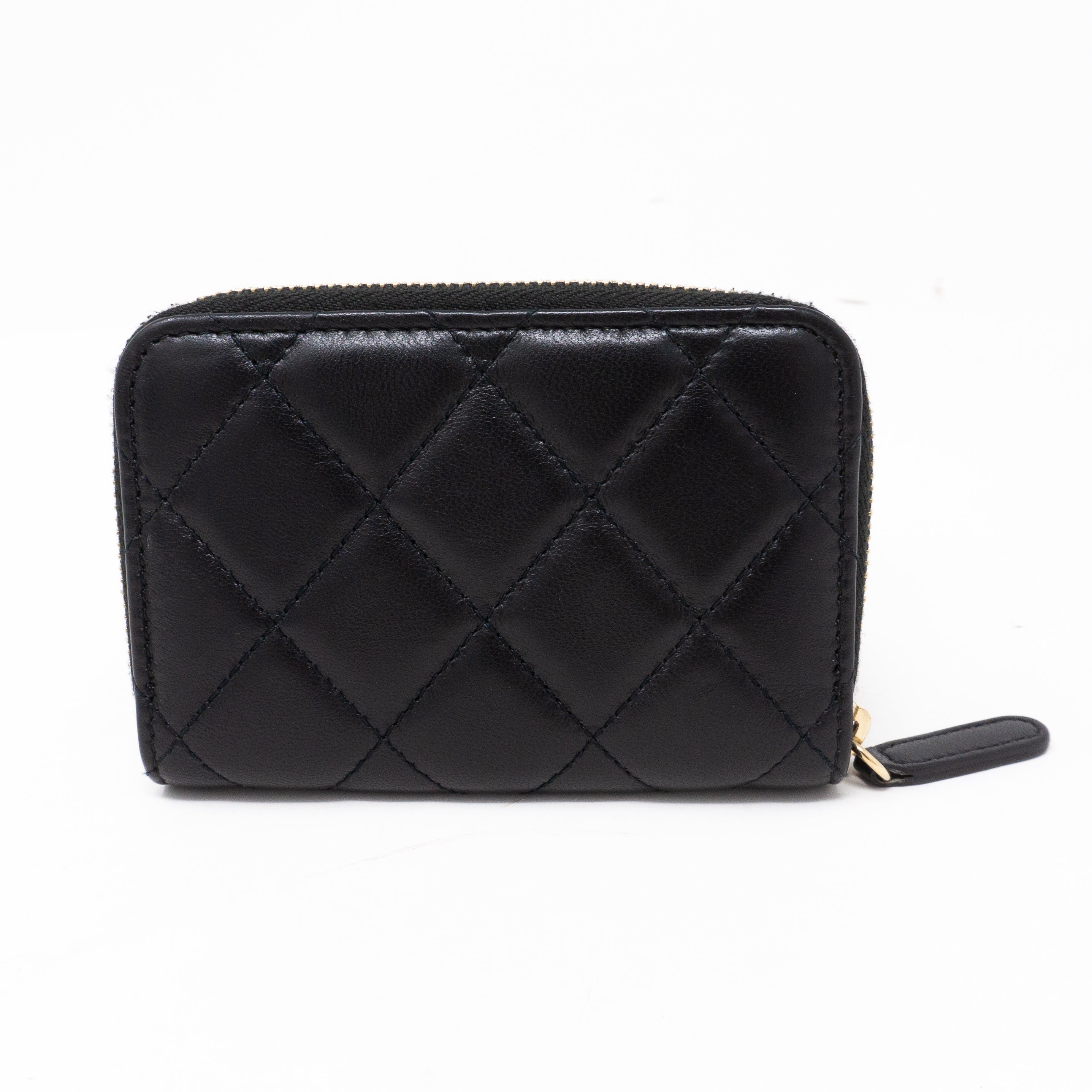 Camelia Zipped Coin Purse Black Leather