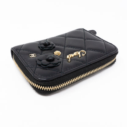 Camelia Zipped Coin Purse Black Leather