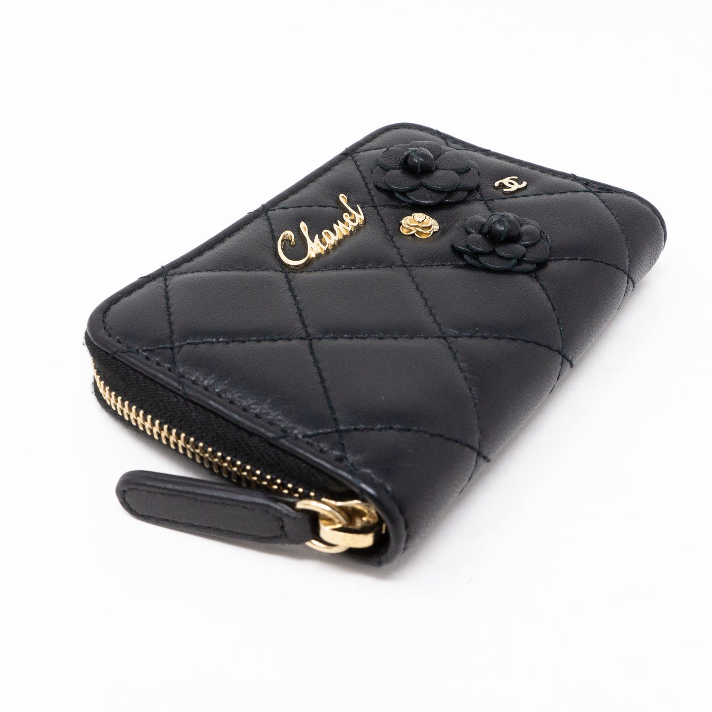 Camelia Zipped Coin Purse Black Leather