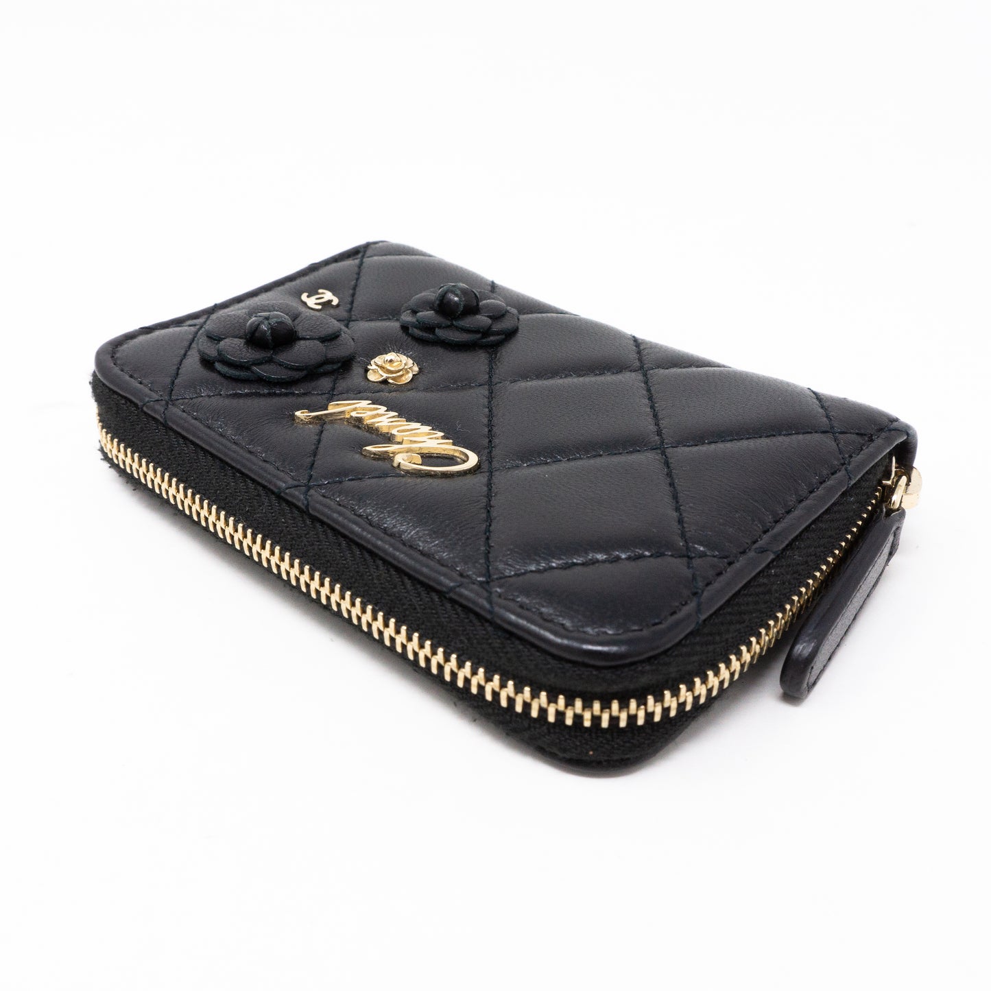 Camelia Zipped Coin Purse Black Leather