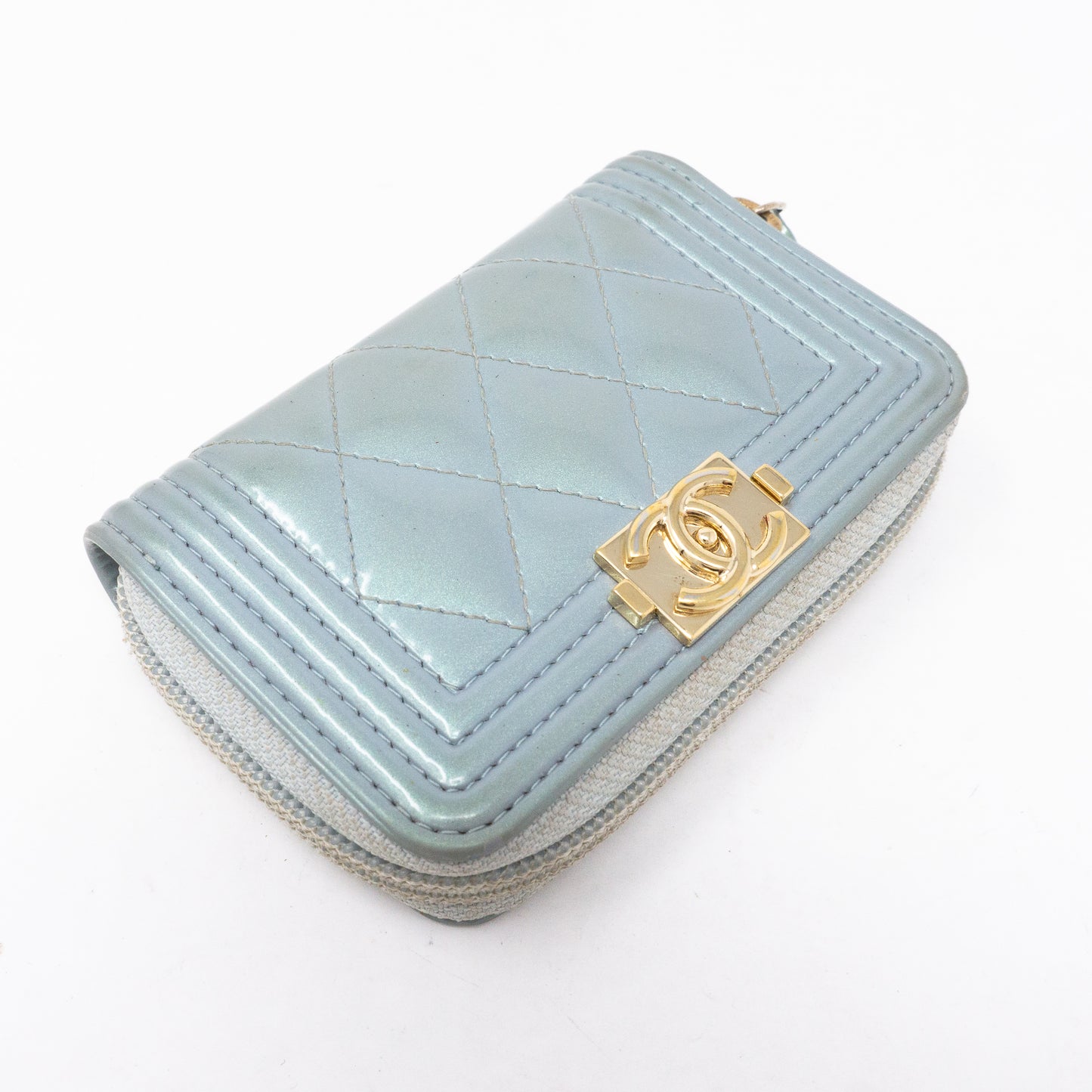 Zipped Coin Purse Iridescent Light Blue Leather