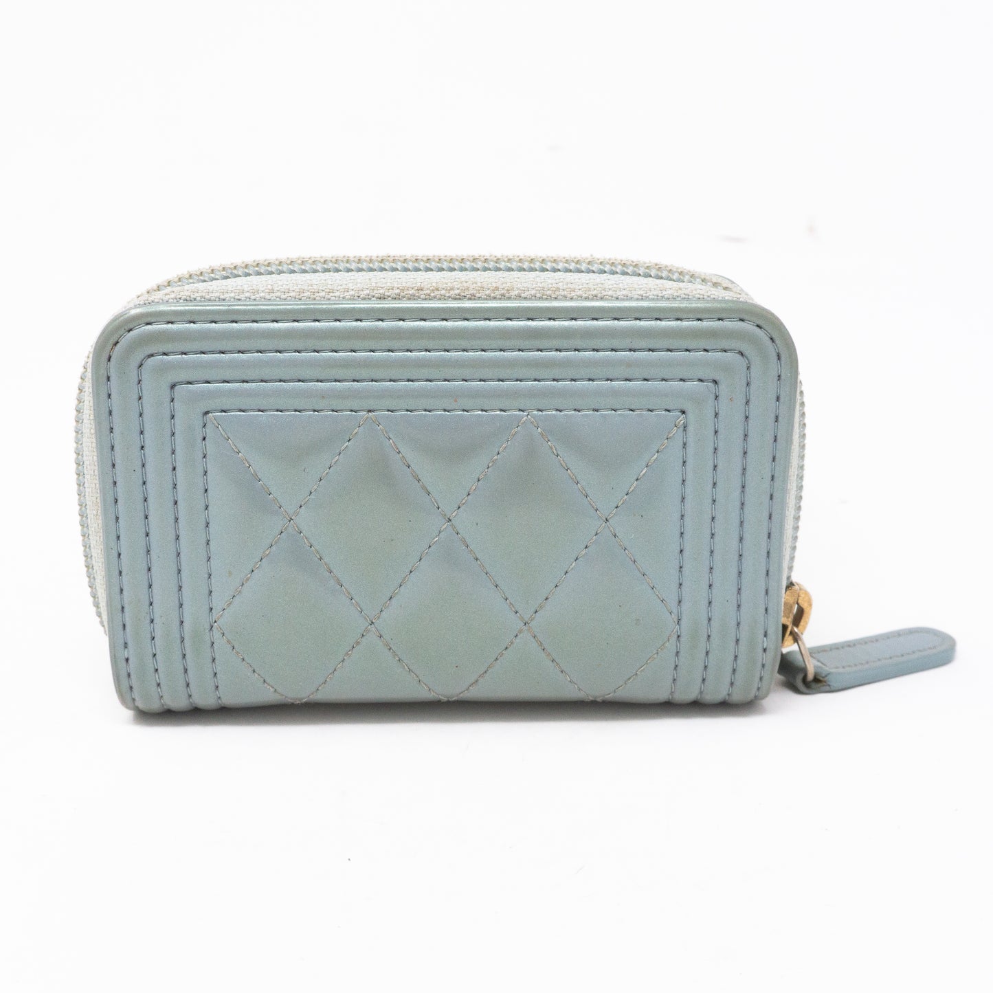 Zipped Coin Purse Iridescent Light Blue Leather