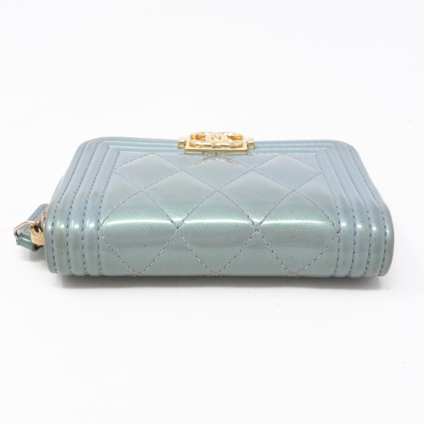 Zipped Coin Purse Iridescent Light Blue Leather