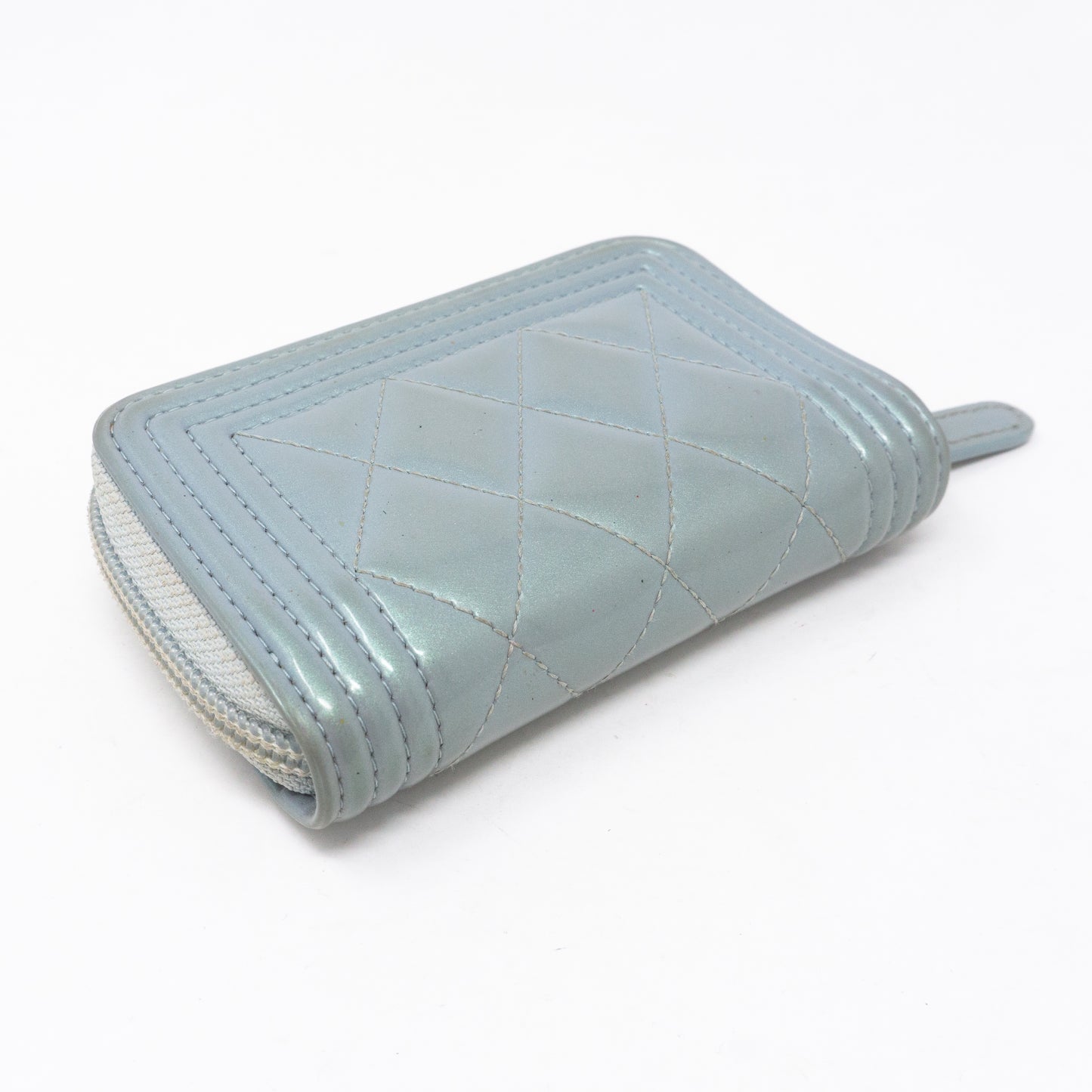 Zipped Coin Purse Iridescent Light Blue Leather