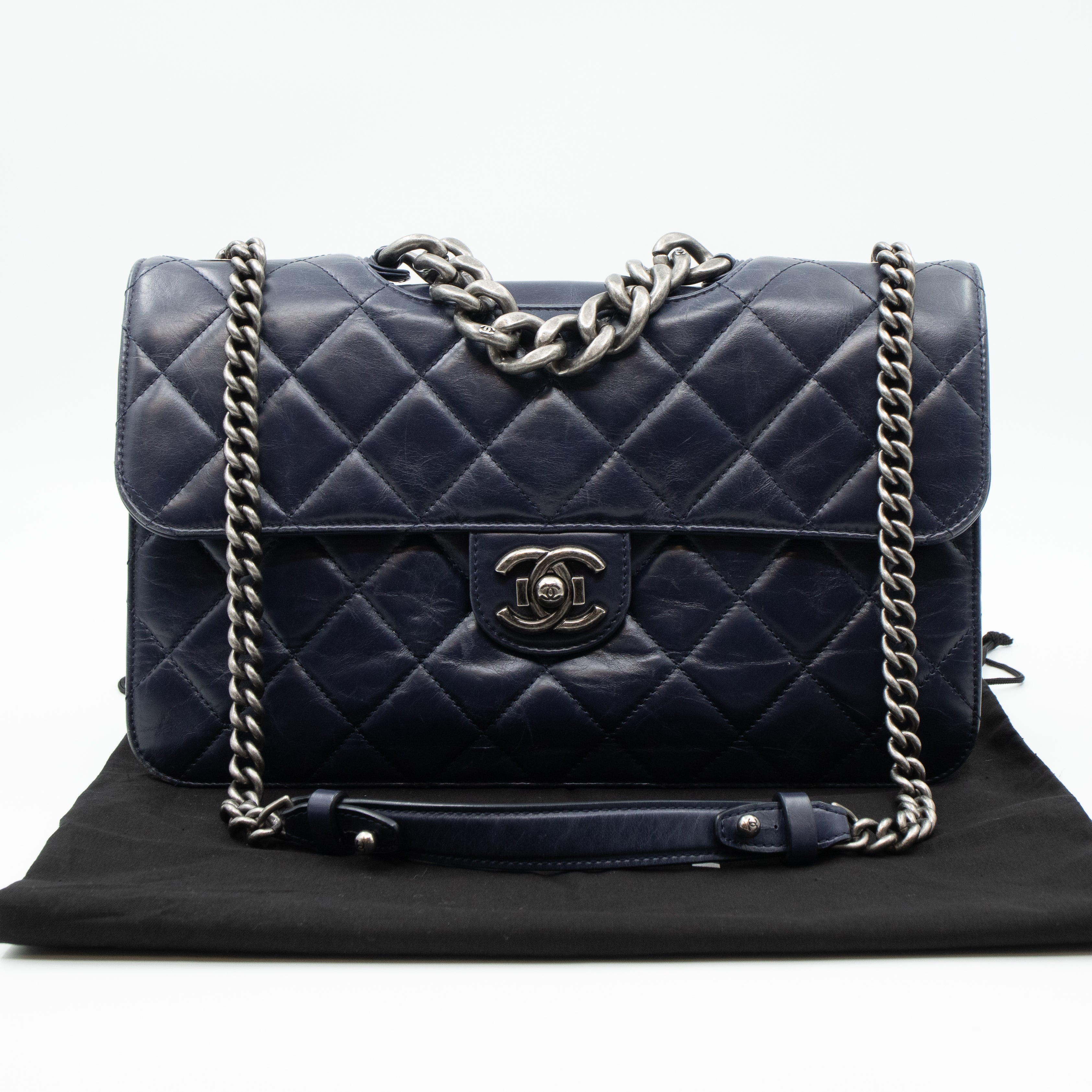 Perfect Edge Flap Large Navy Glazed Calfskin