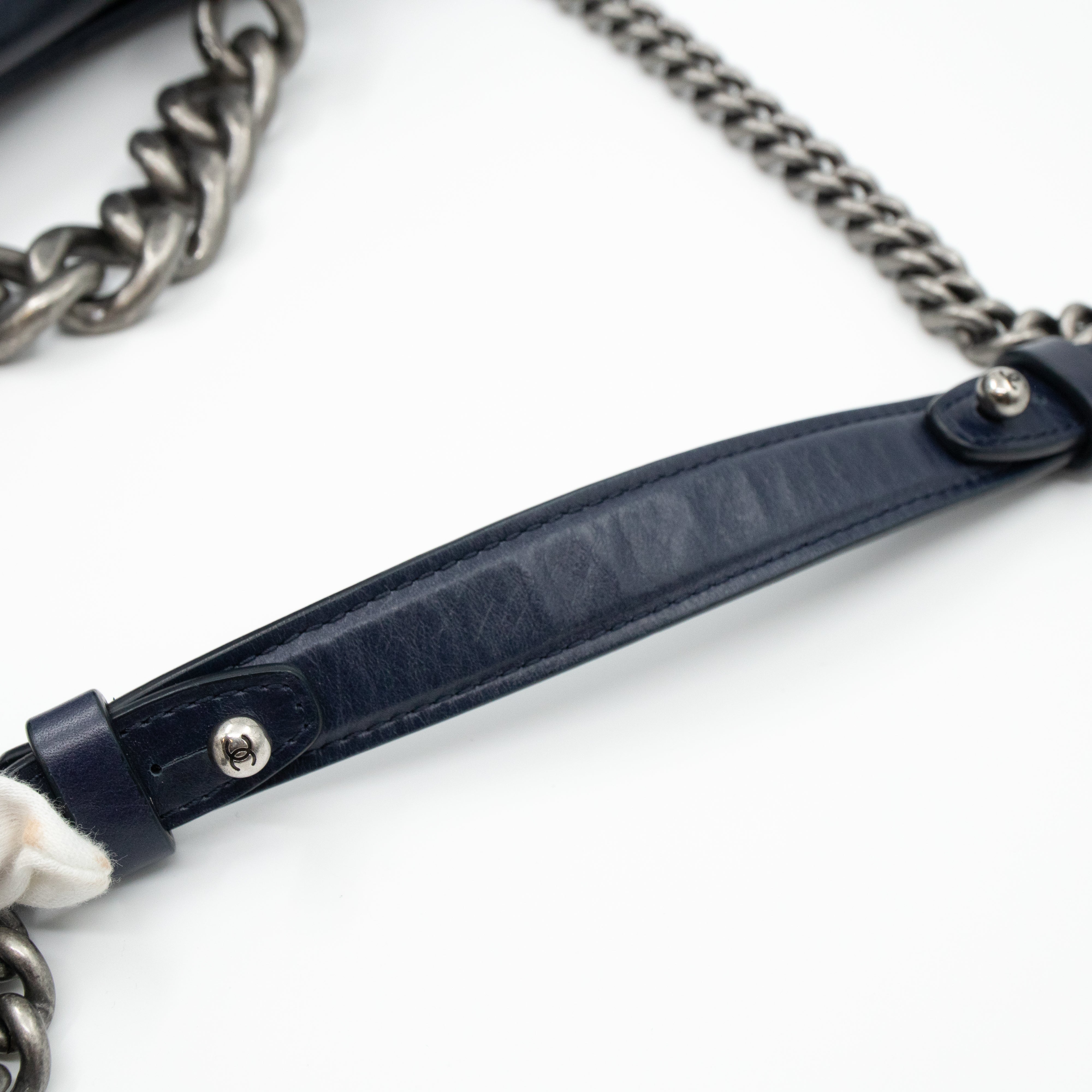 Perfect Edge Flap Large Navy Glazed Calfskin