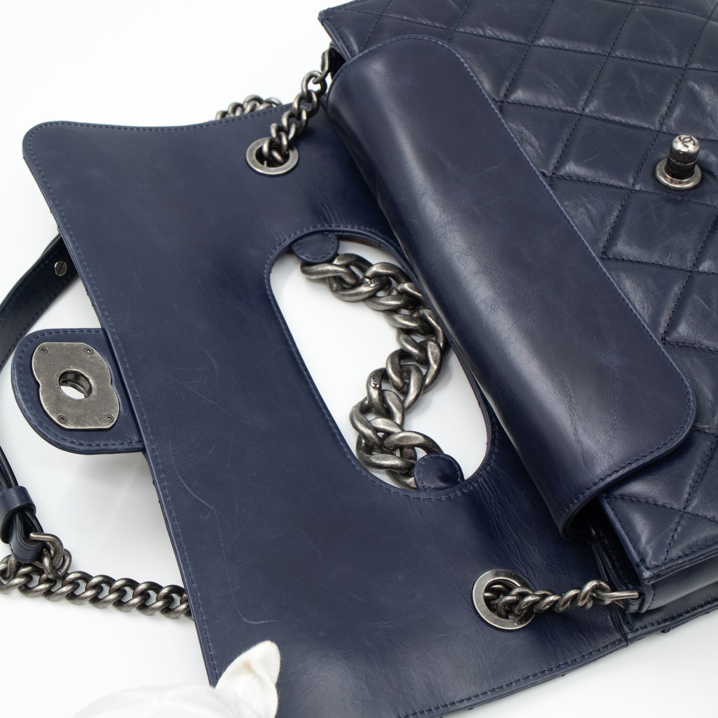 Perfect Edge Flap Large Navy Glazed Calfskin