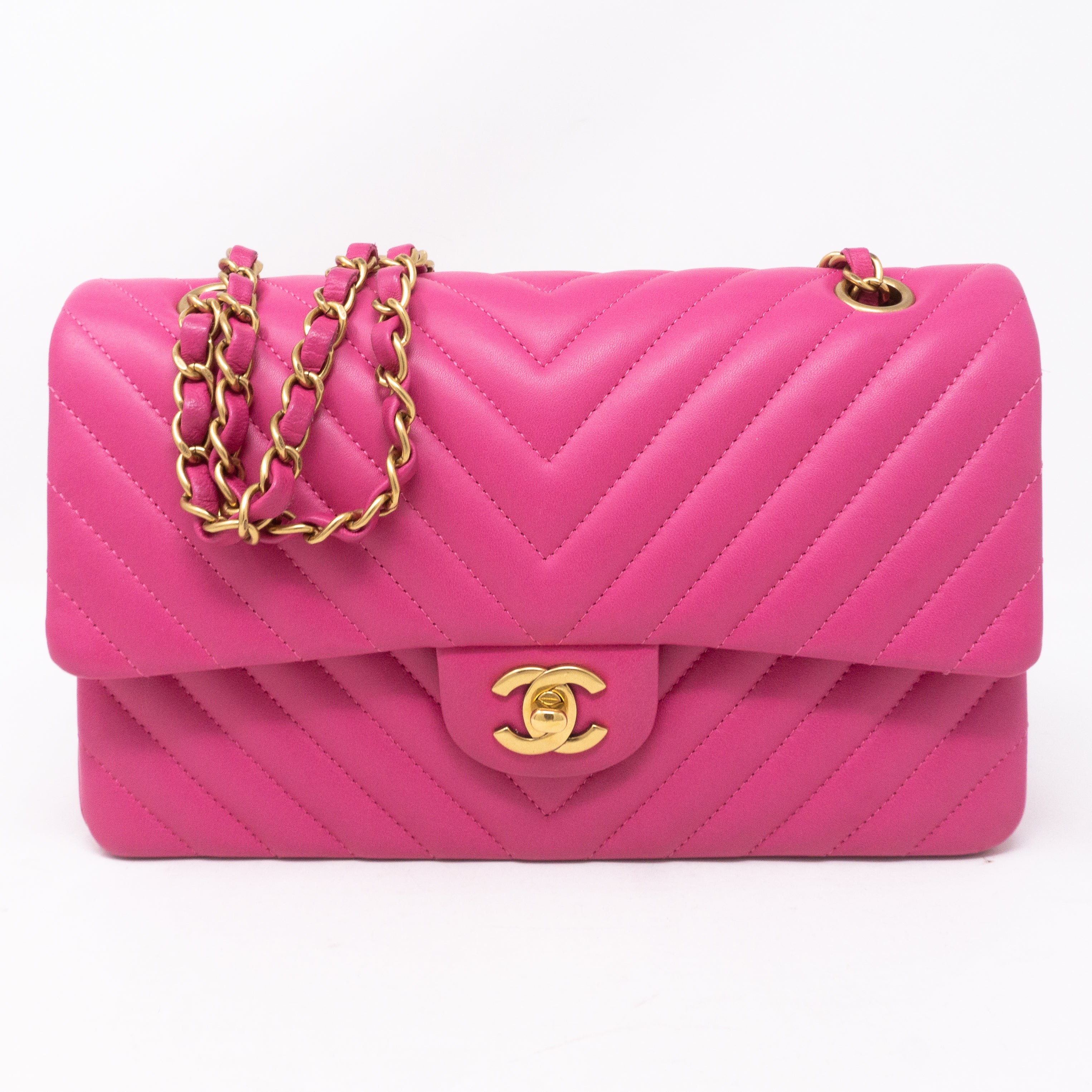 Classic Double Flap Medium Chevron Pink Gold