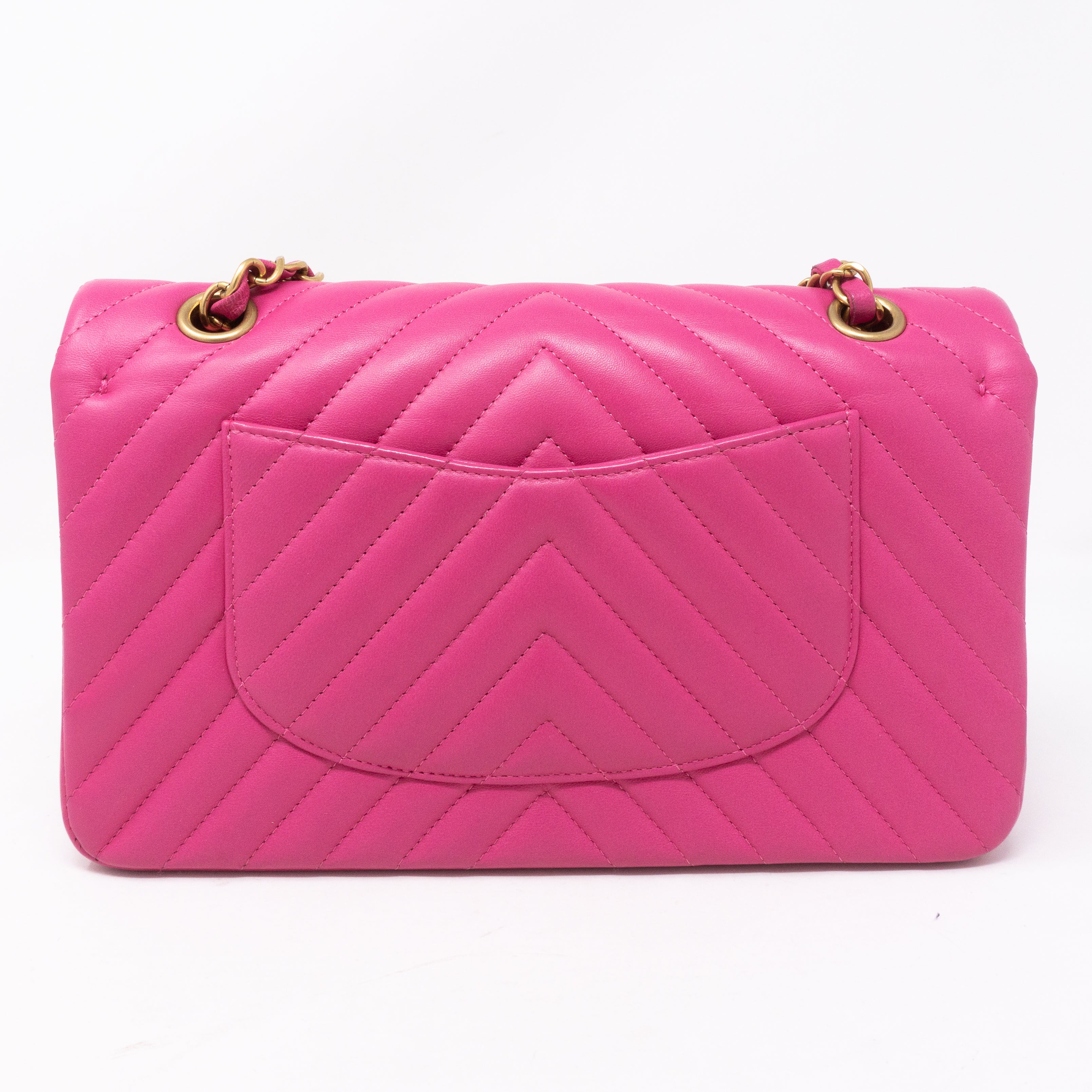 Classic Double Flap Medium Chevron Pink Gold