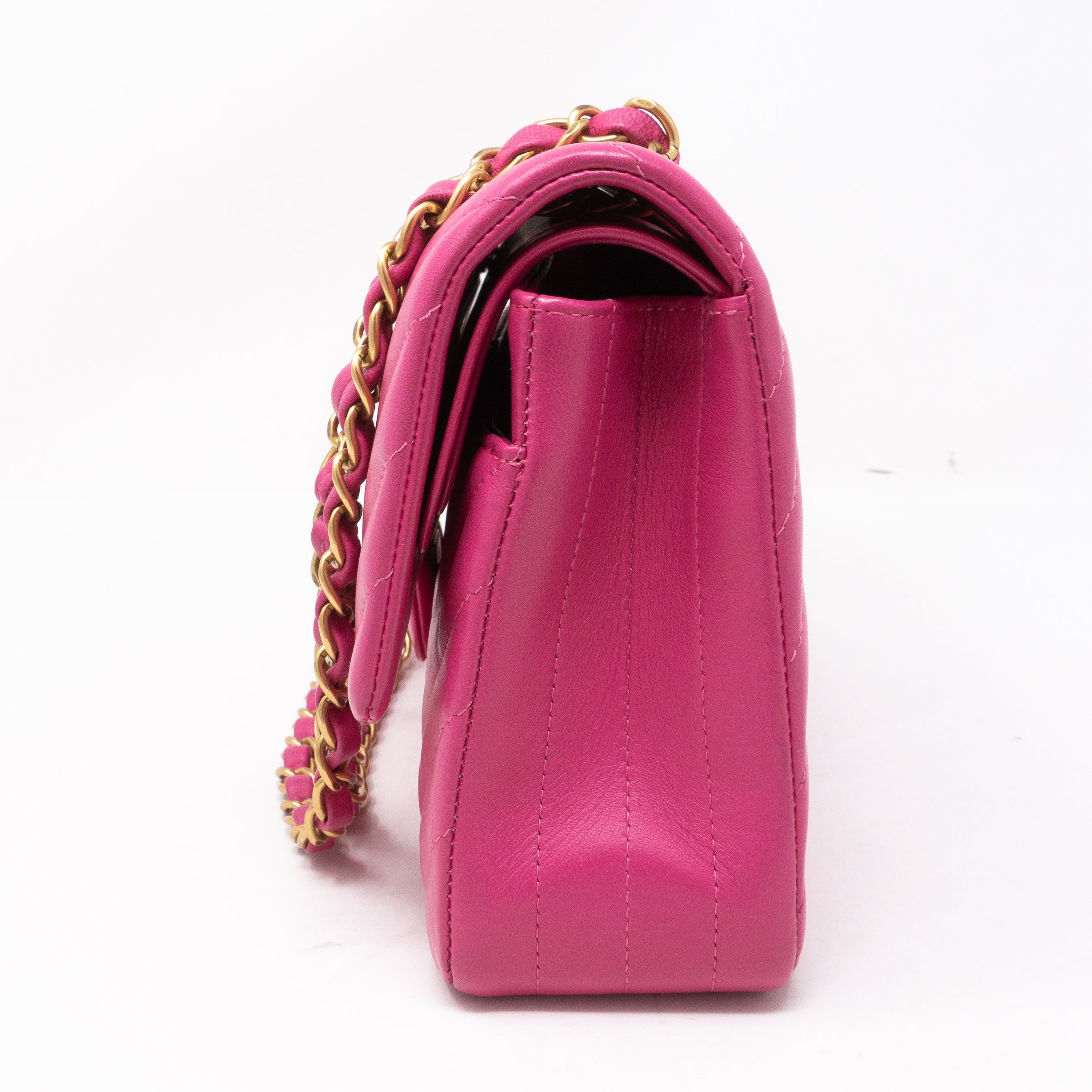Classic Double Flap Medium Chevron Pink Gold