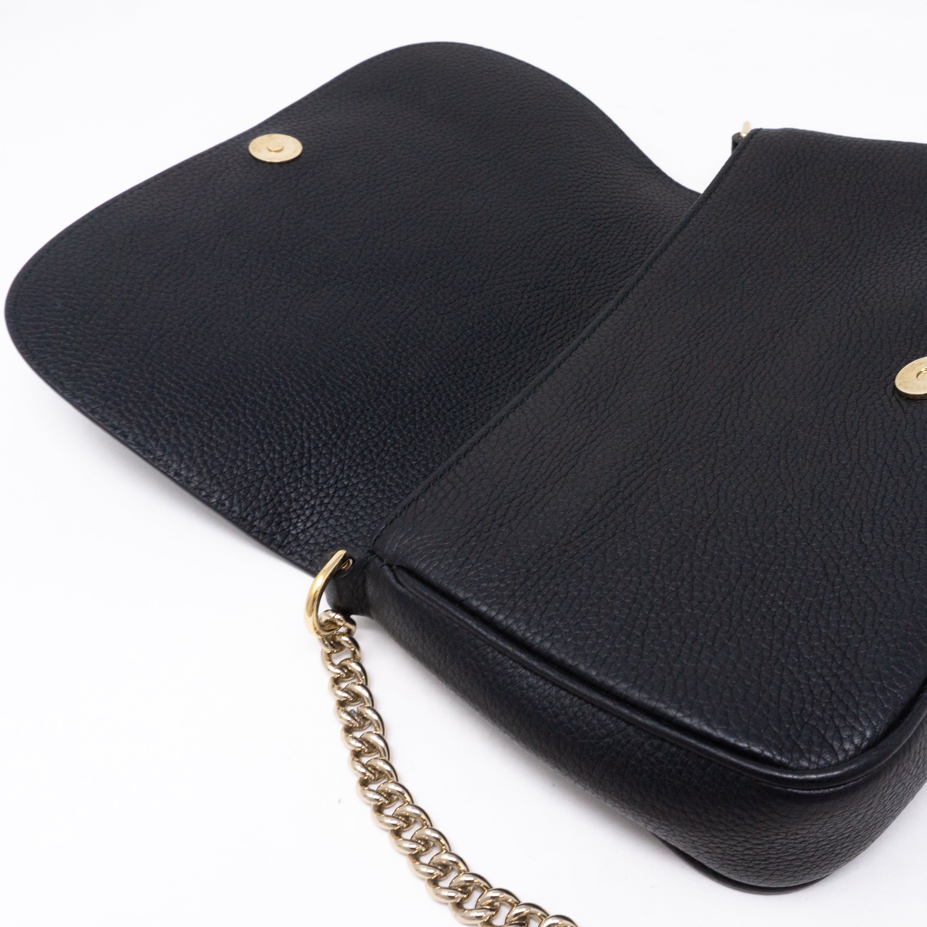 Soho Flap Chain Tassel Bag Black Leather