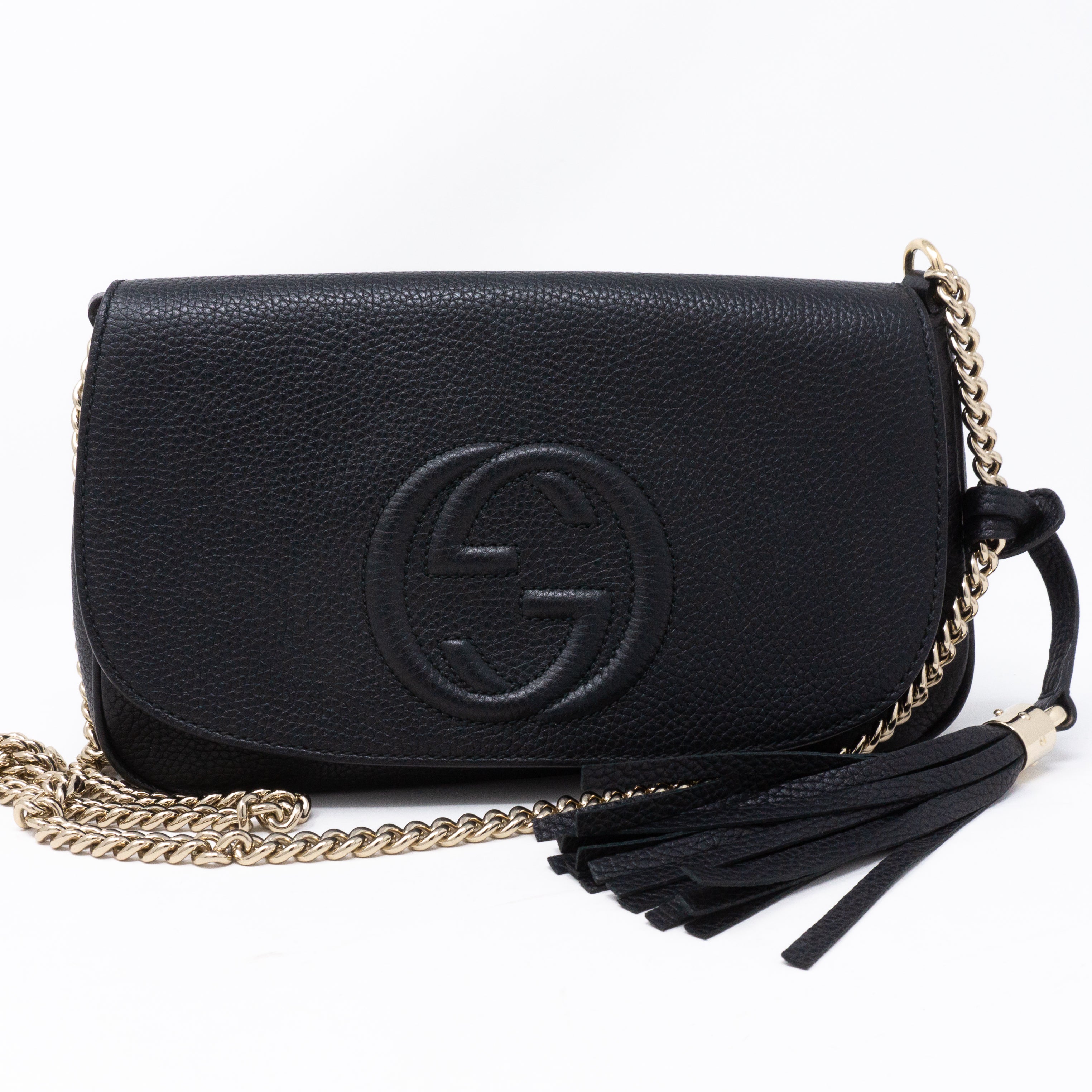 Soho Flap Chain Tassel Bag Black Leather