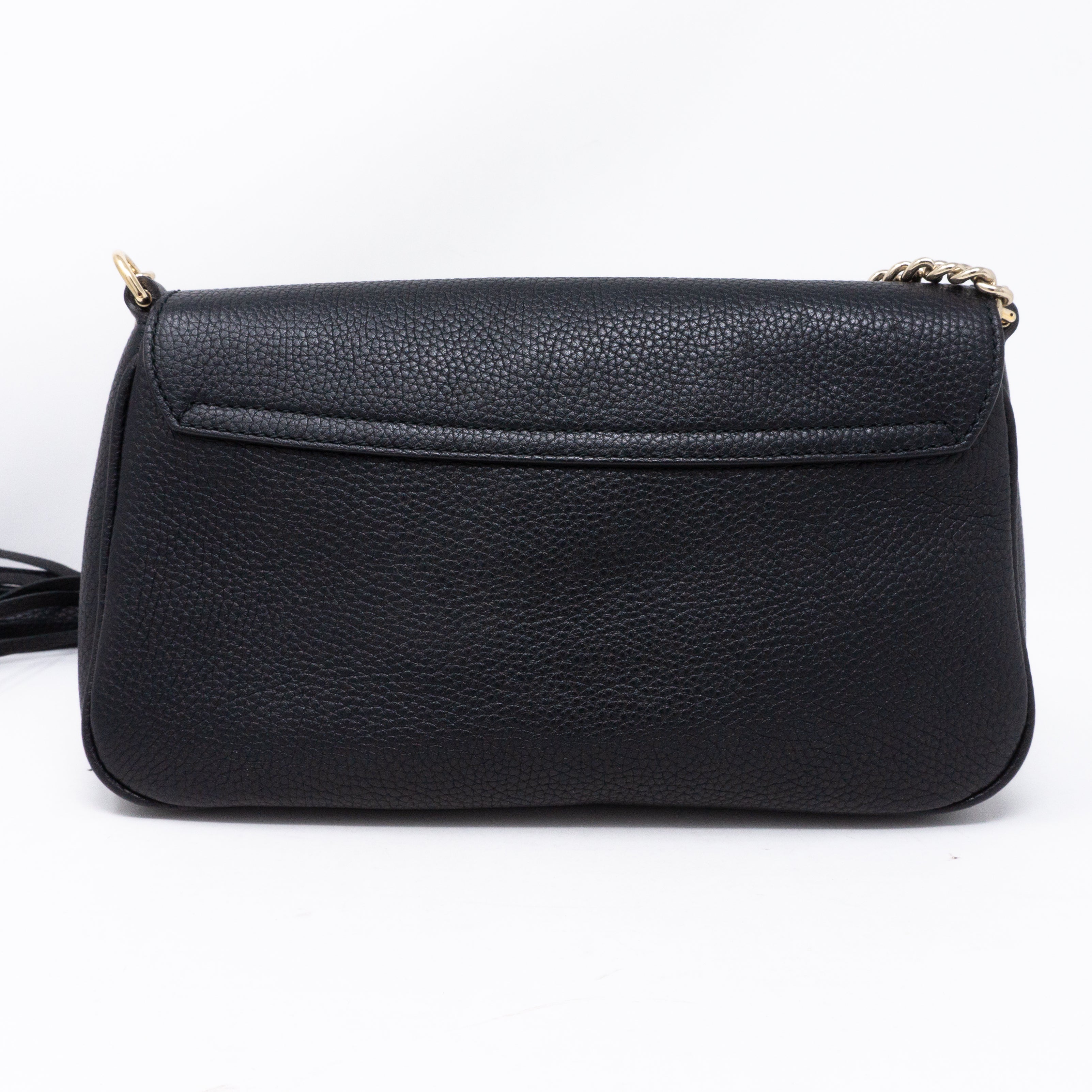Soho Flap Chain Tassel Bag Black Leather