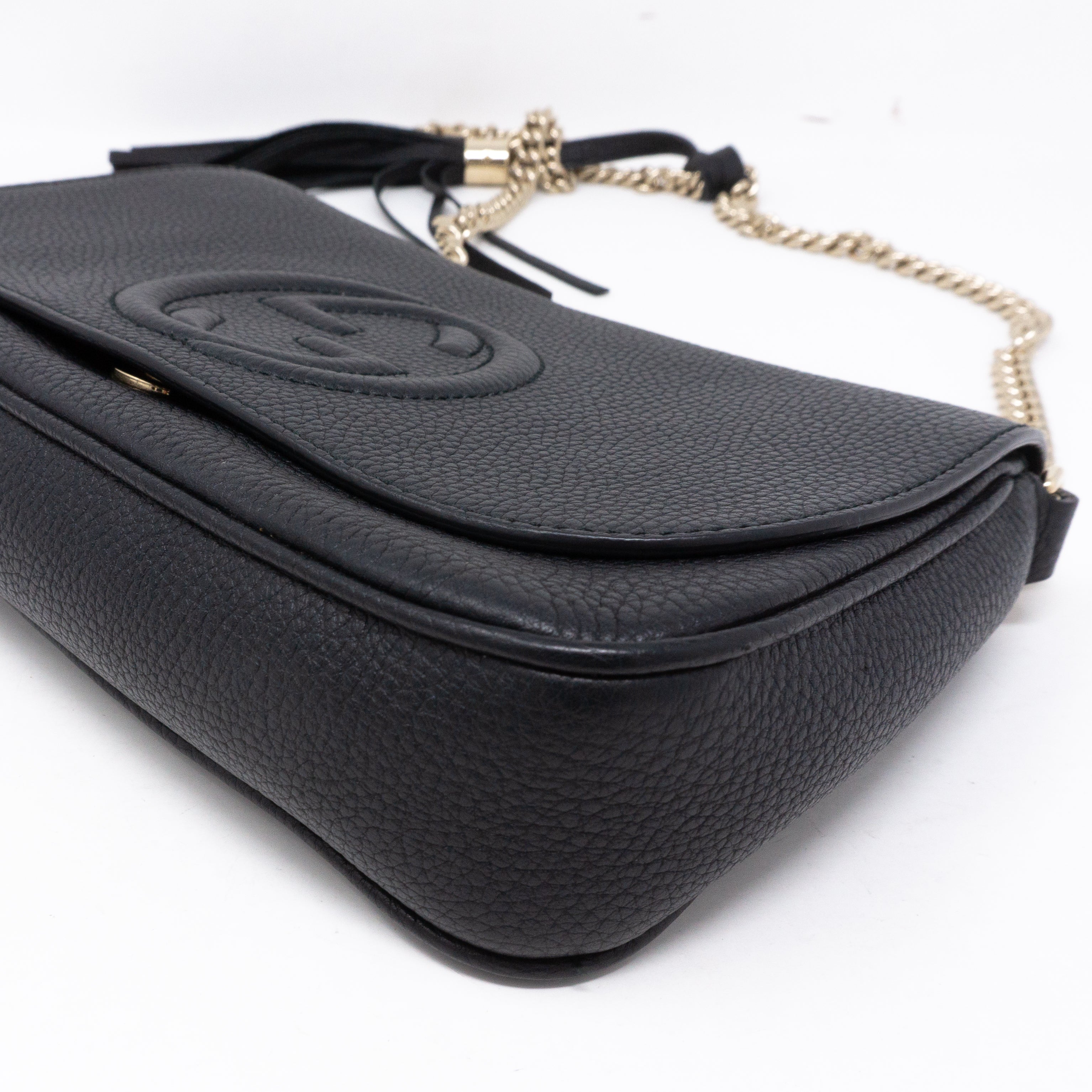 Soho Flap Chain Tassel Bag Black Leather