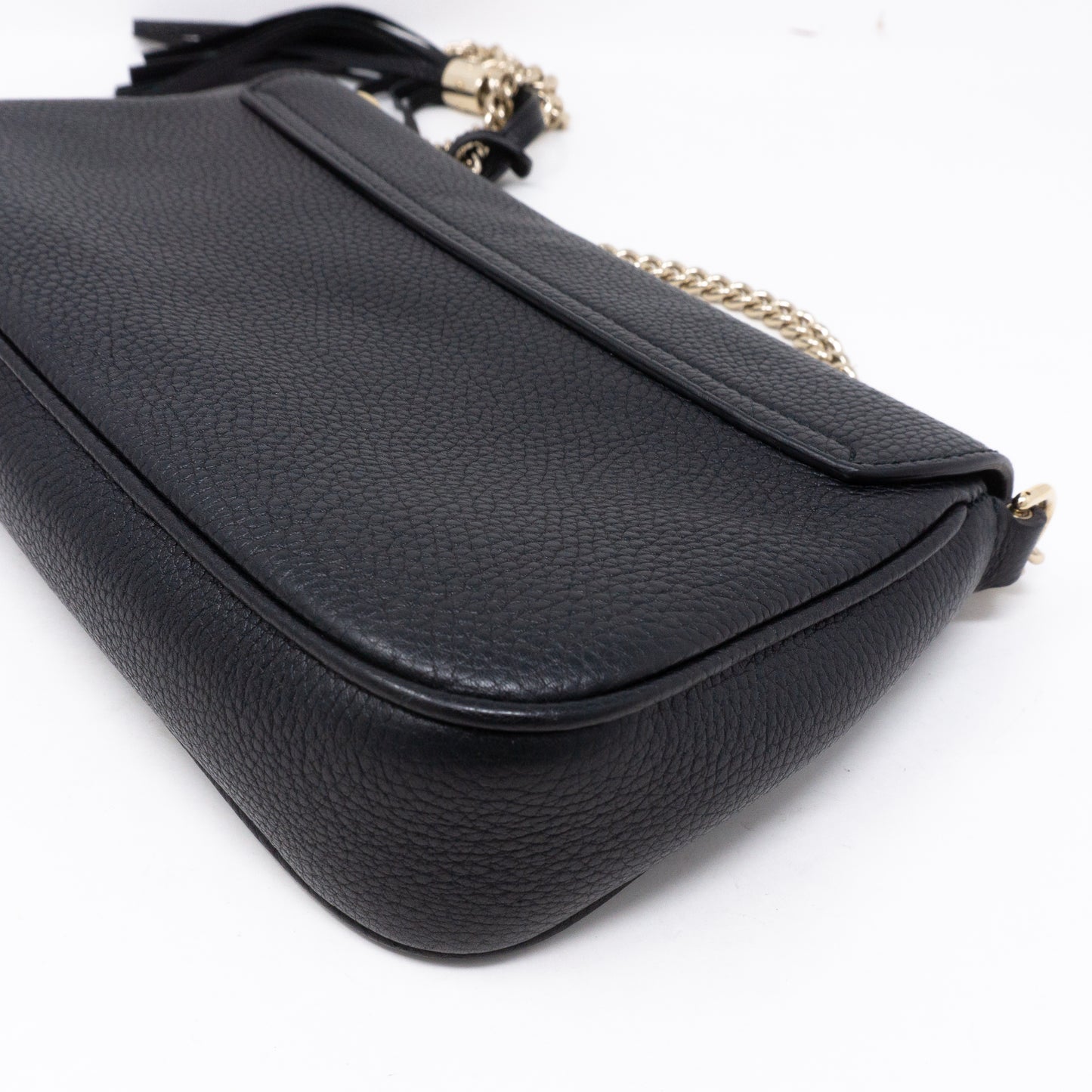 Soho Flap Chain Tassel Bag Black Leather