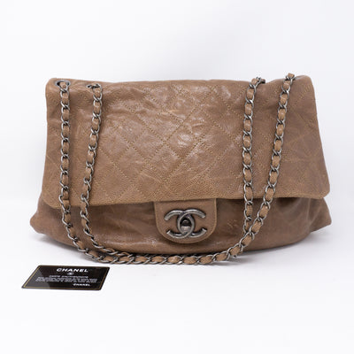 Quilted Glazed Caviar Leather Large Flap Bag