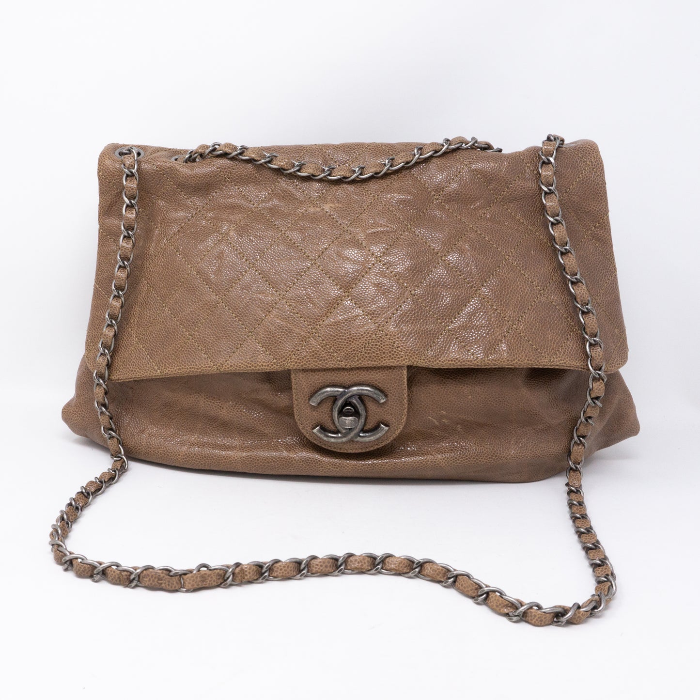 Quilted Glazed Caviar Leather Large Flap Bag