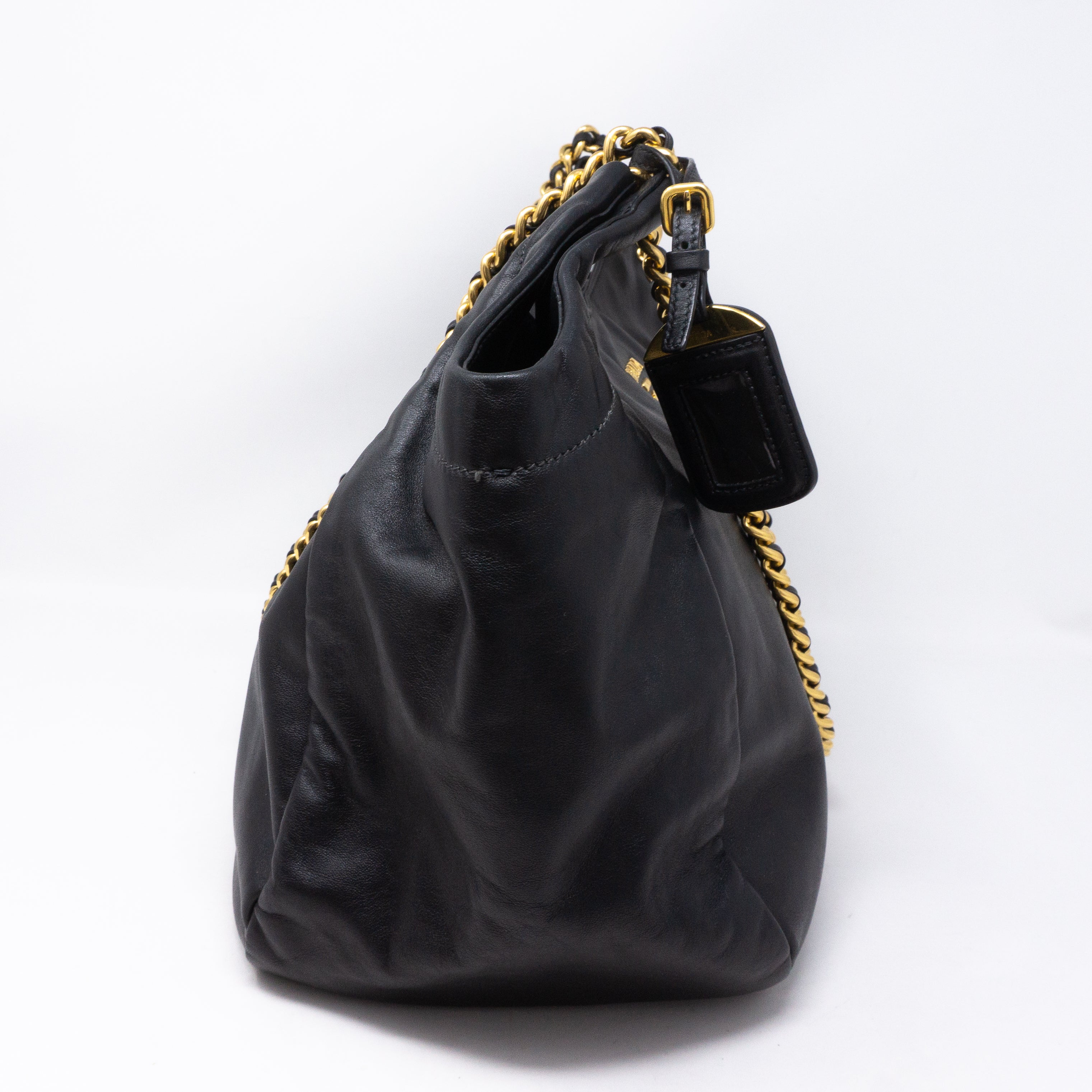 Soft Chain Tote Black Leather