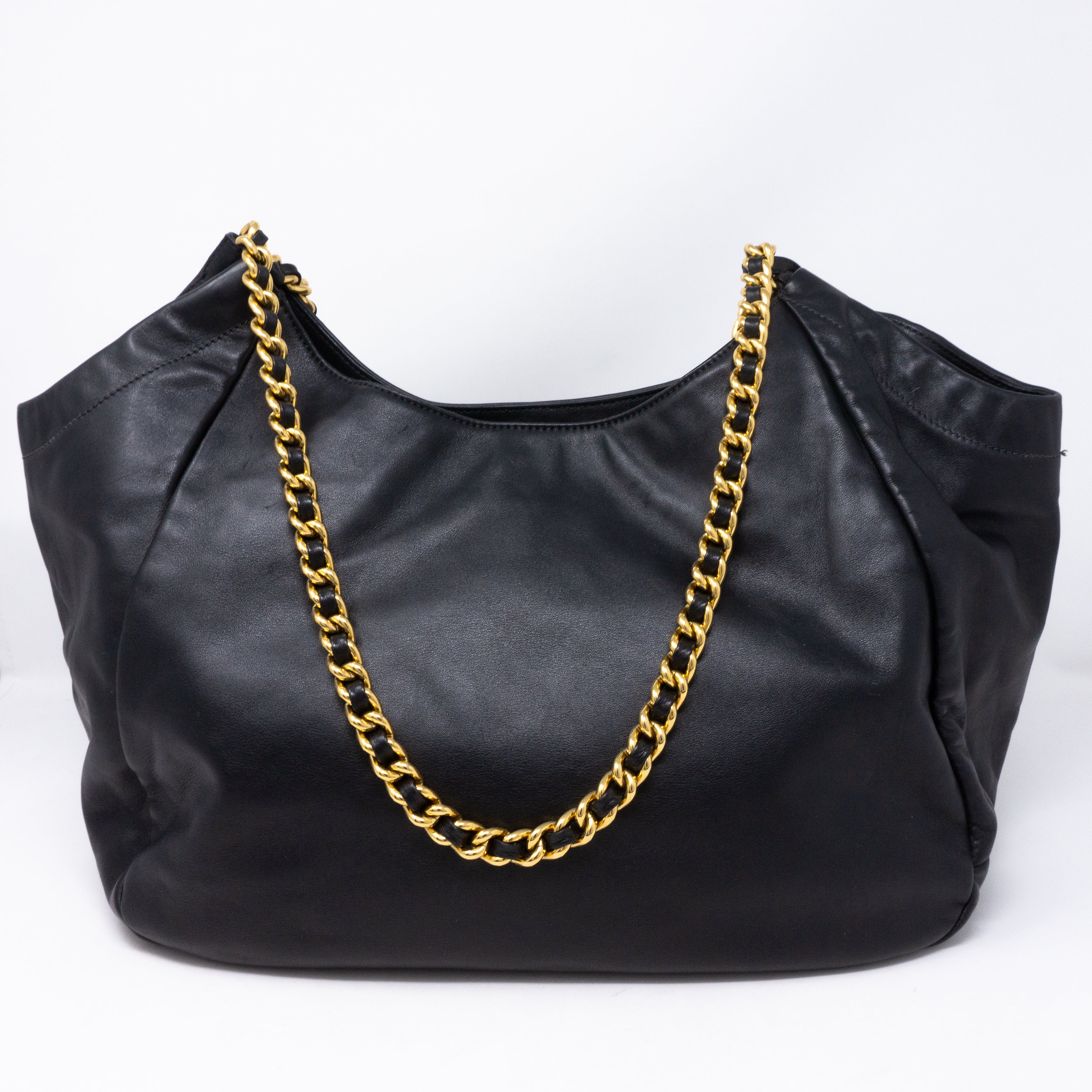 Soft Chain Tote Black Leather