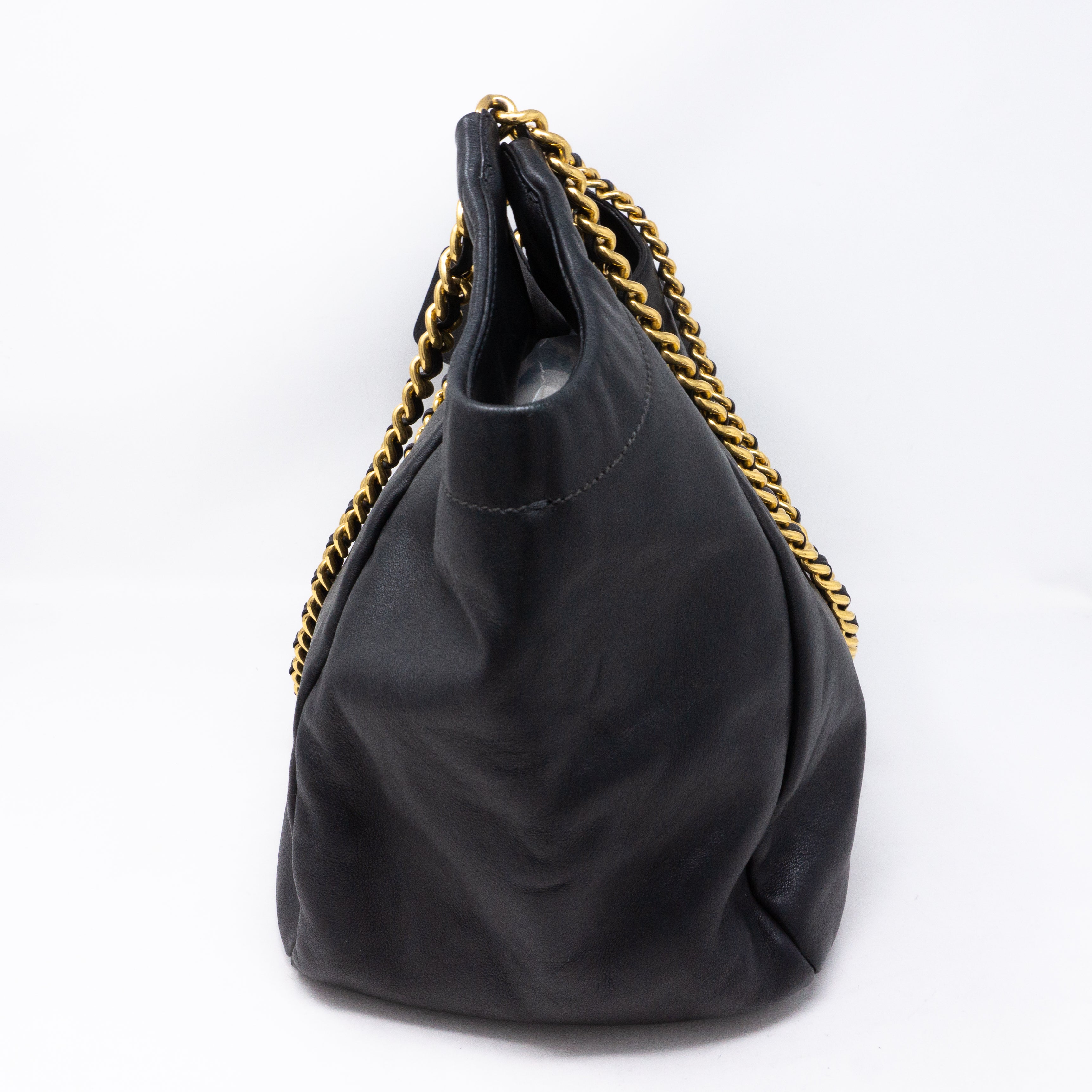 Soft Chain Tote Black Leather