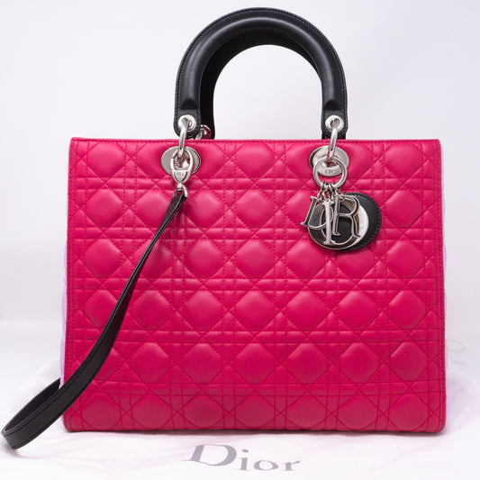 Lady Dior Large Pink Tricolor Leather