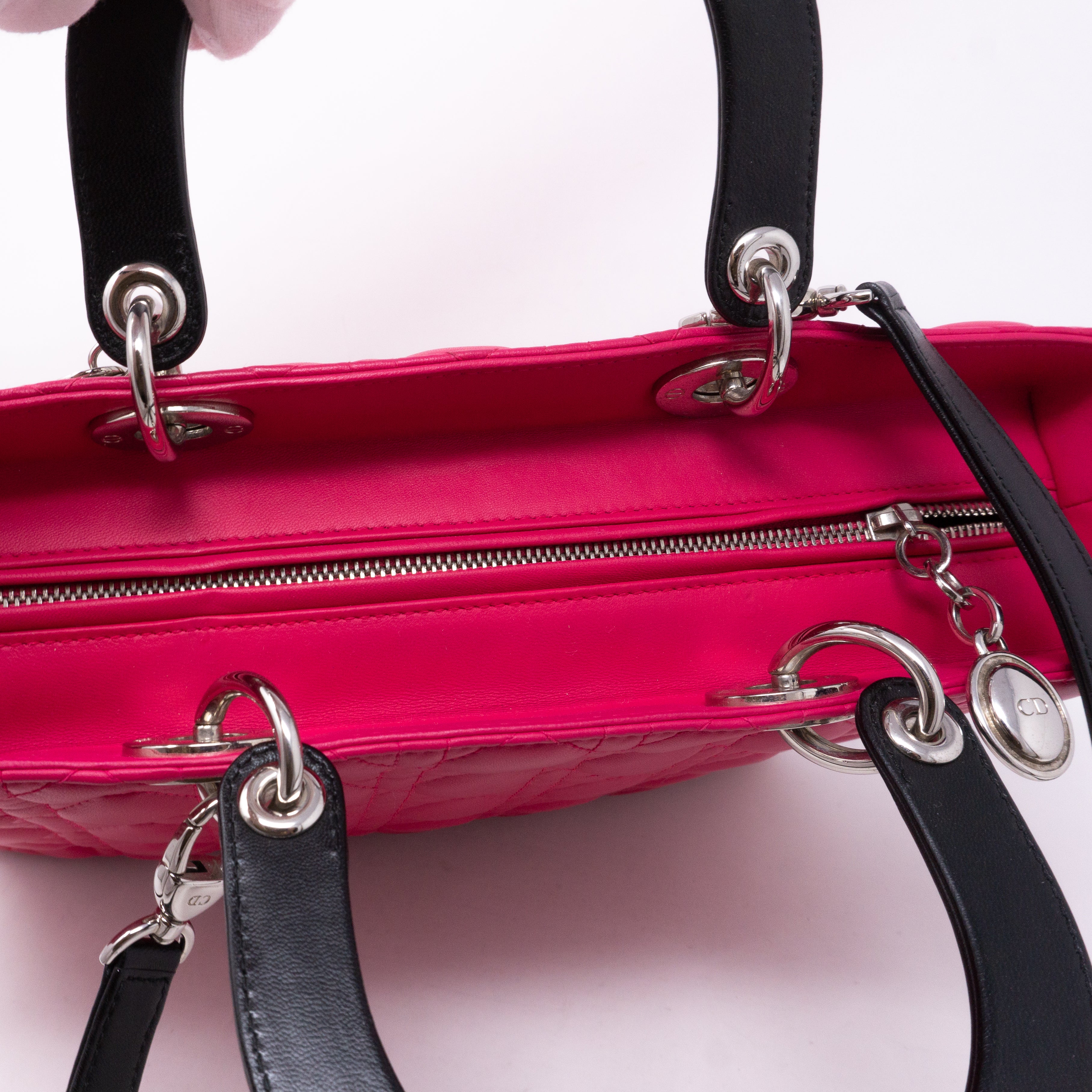 Lady Dior Large Pink Tricolor Leather