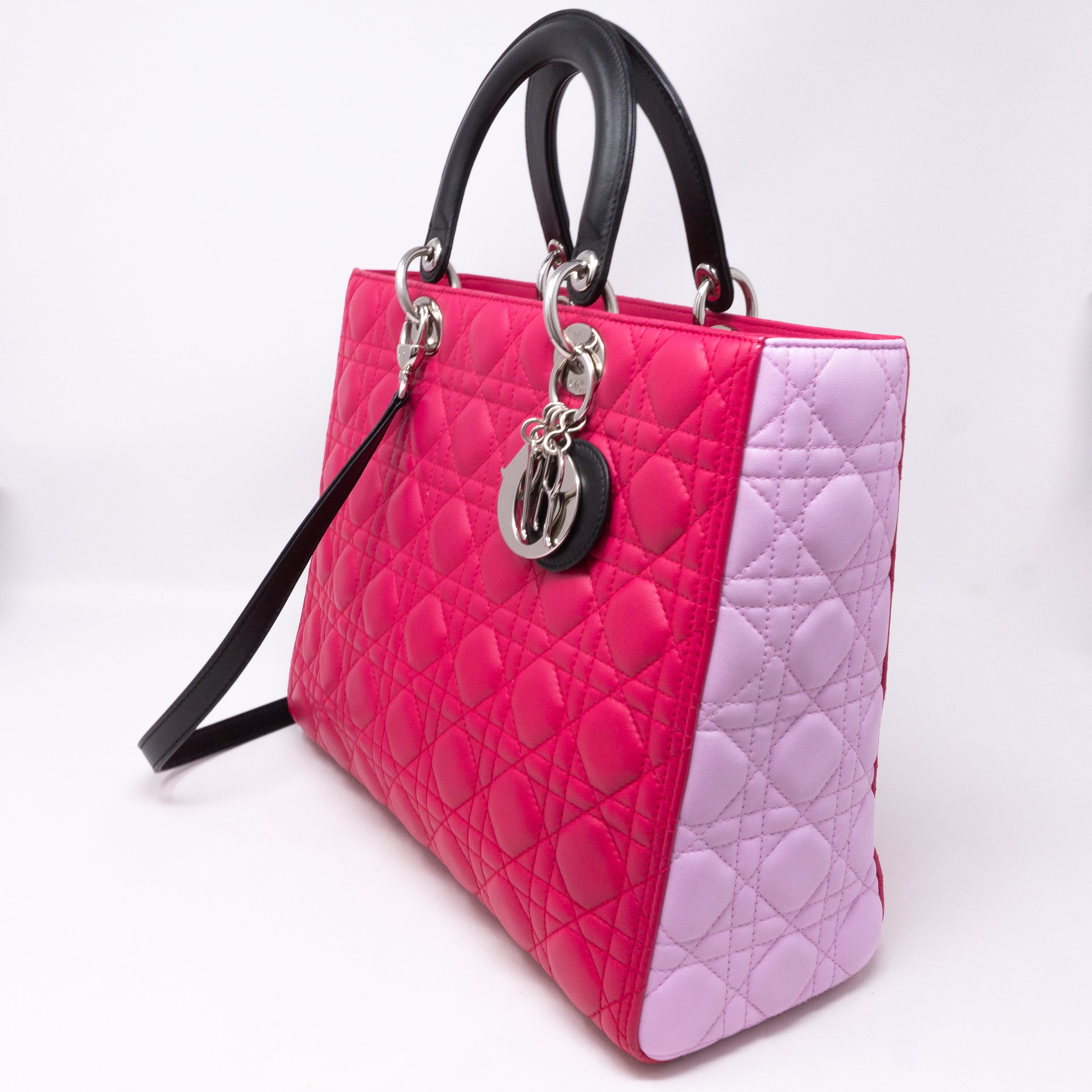 Lady Dior Large Pink Tricolor Leather