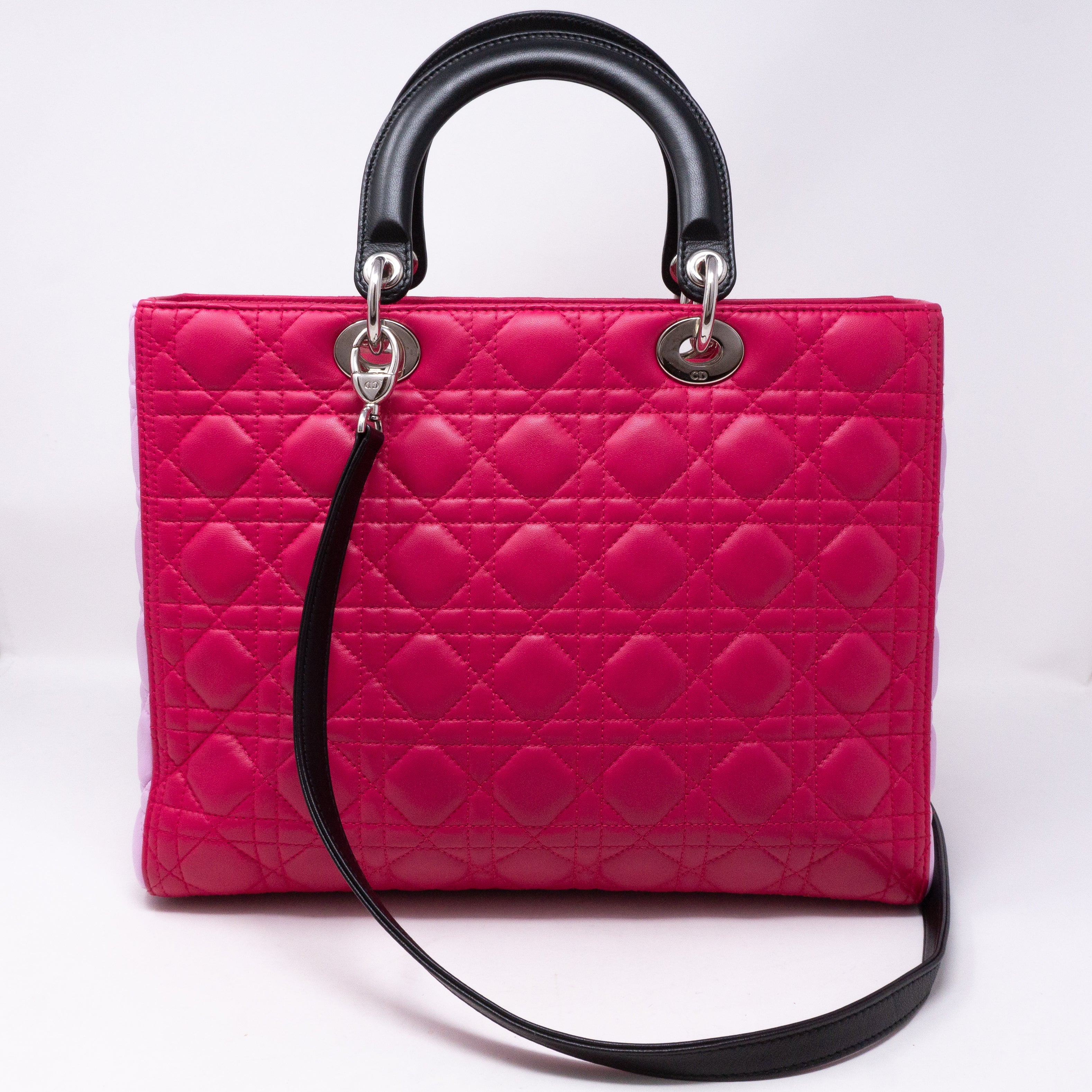 Lady Dior Large Pink Tricolor Leather