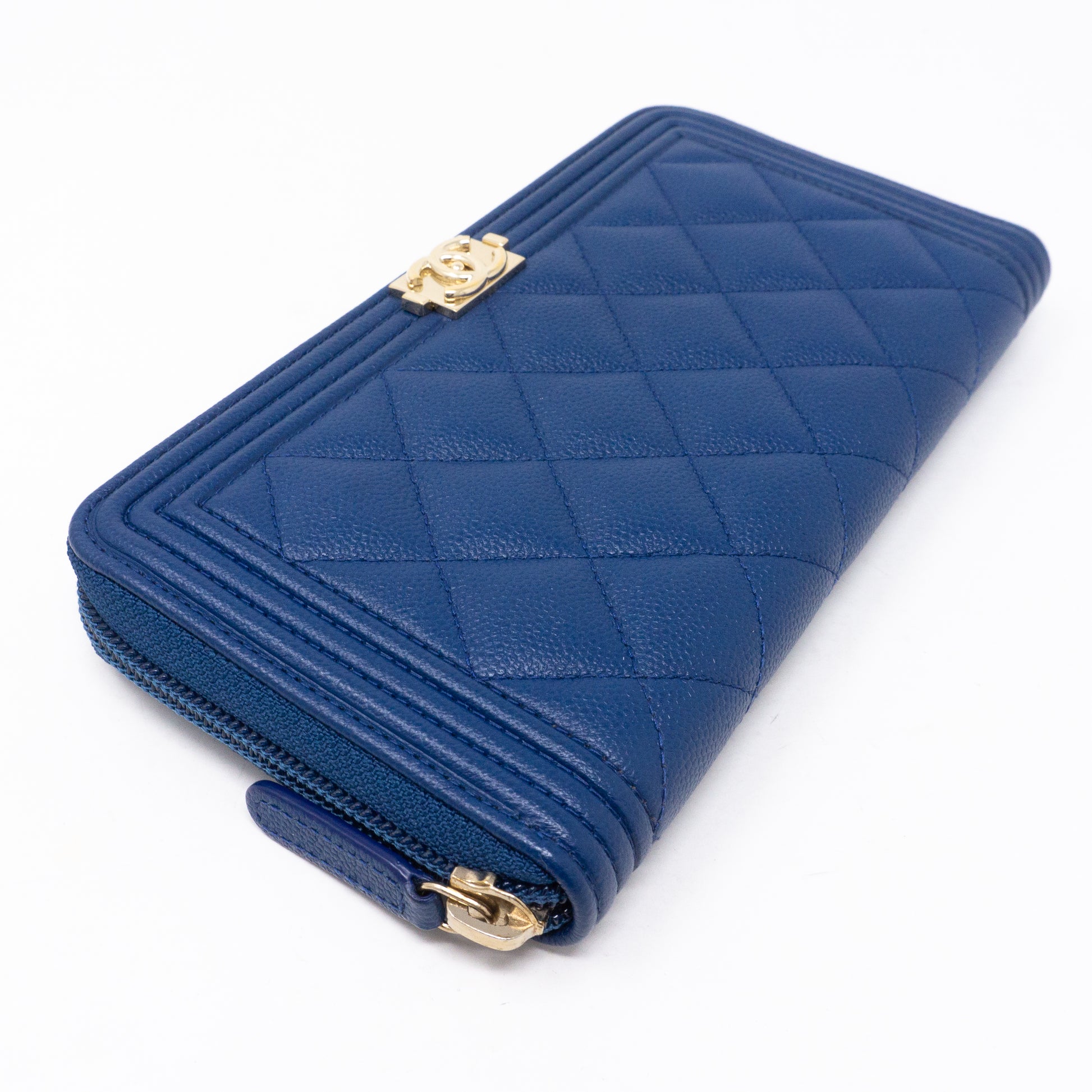 CHANEL Caviar Leather Zip Around Small Wallet - Blue NWT