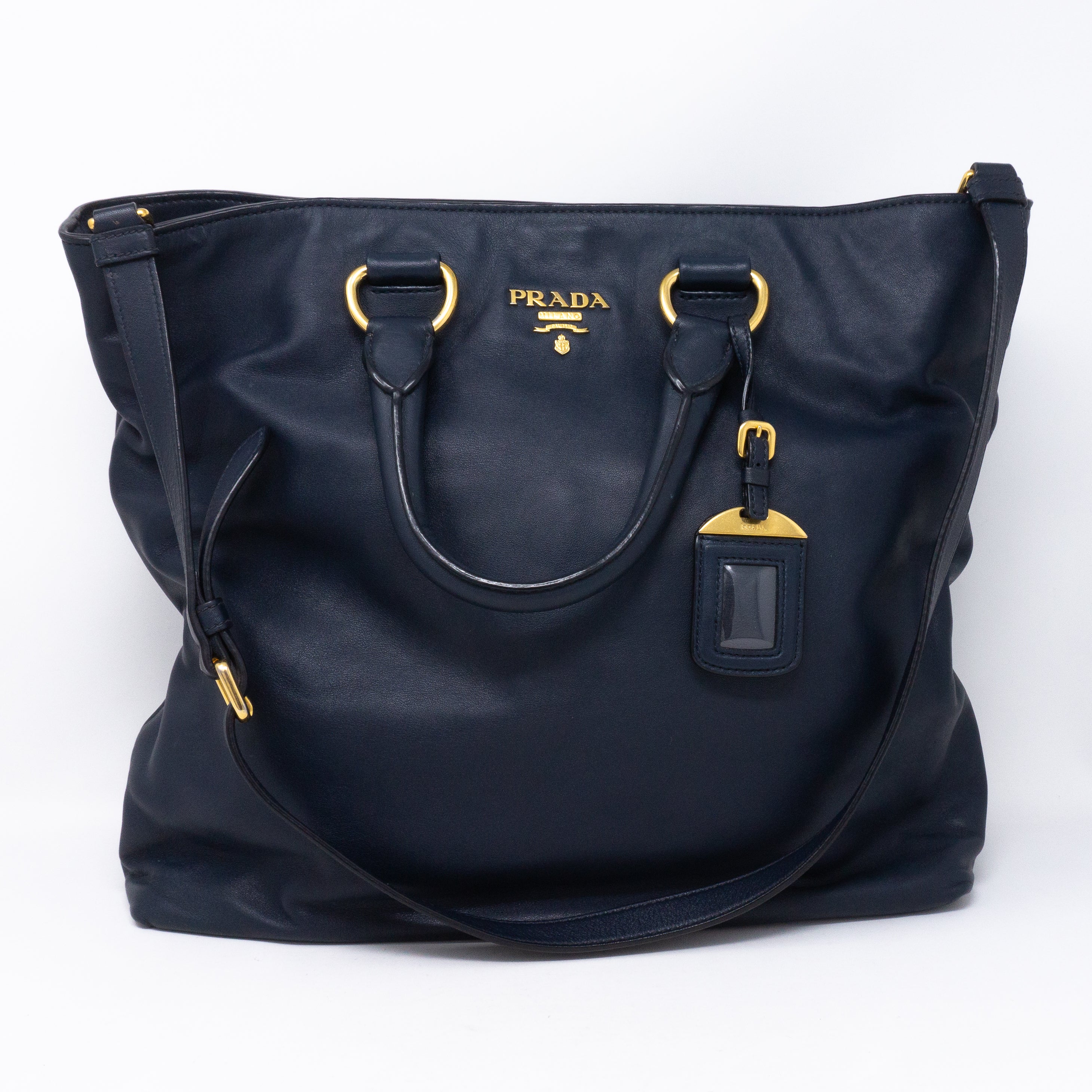 Large Shopping Tote Blue Leather