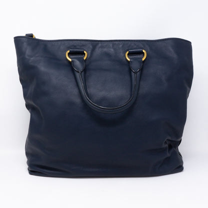 Large Shopping Tote Blue Leather