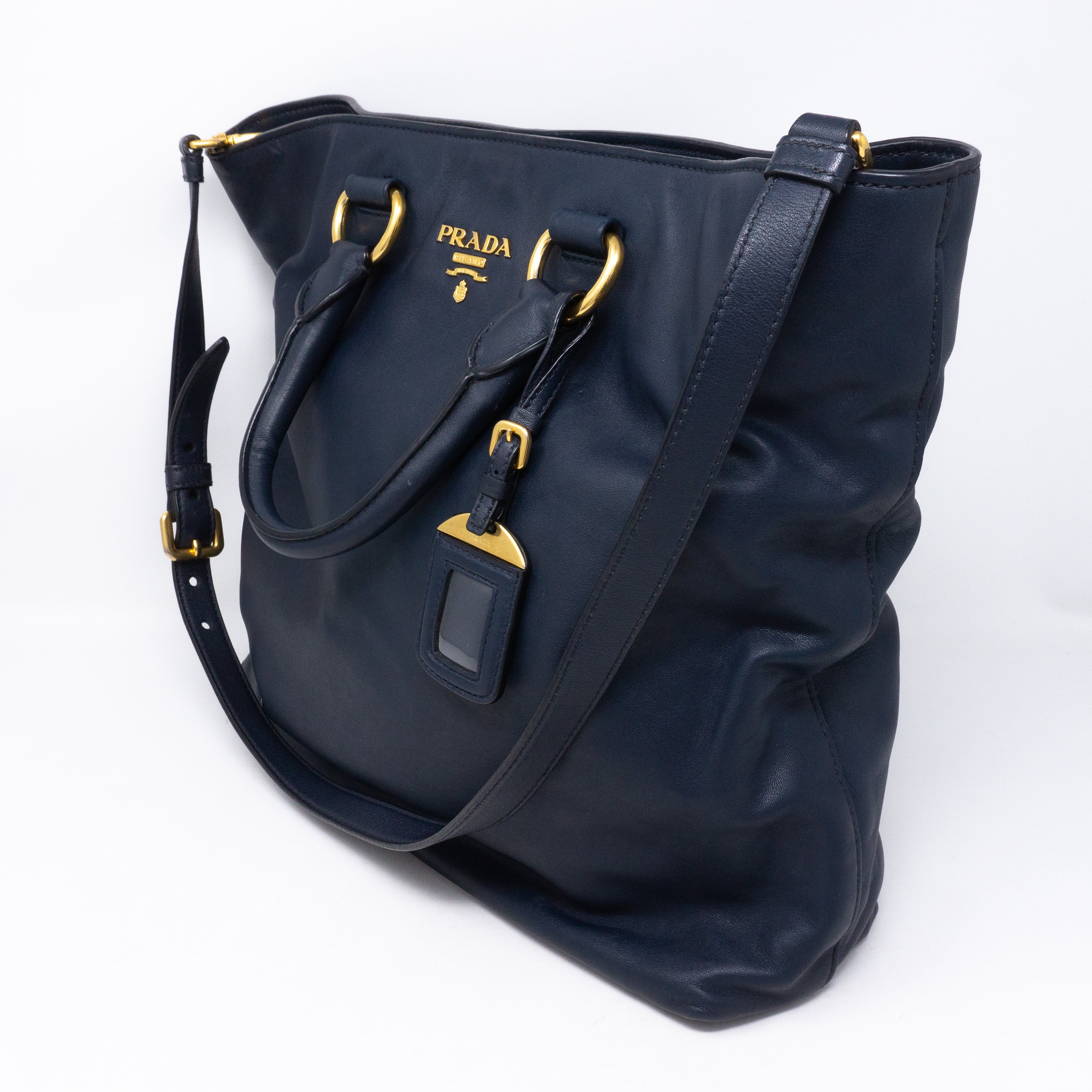 Large Shopping Tote Blue Leather
