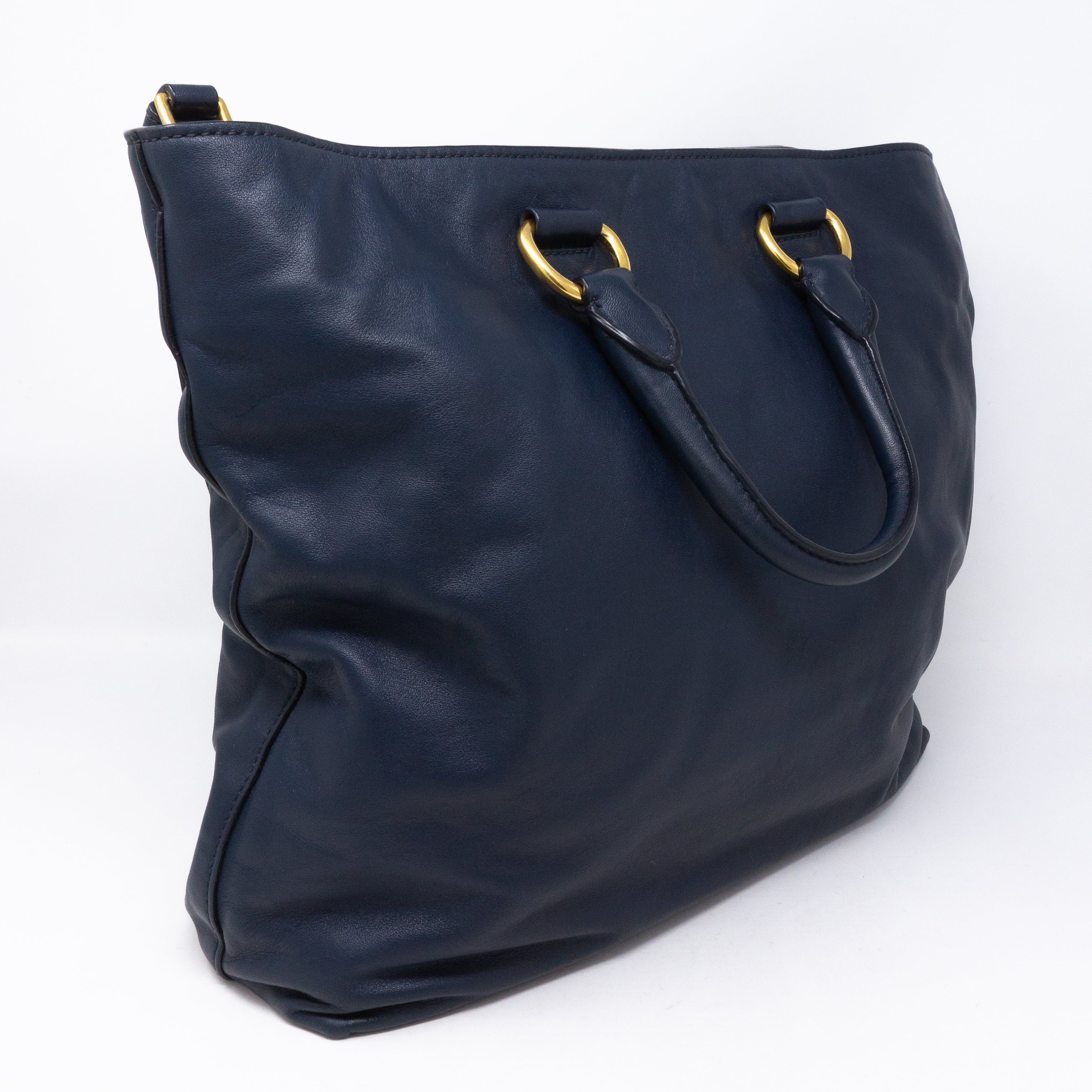 Large Shopping Tote Blue Leather