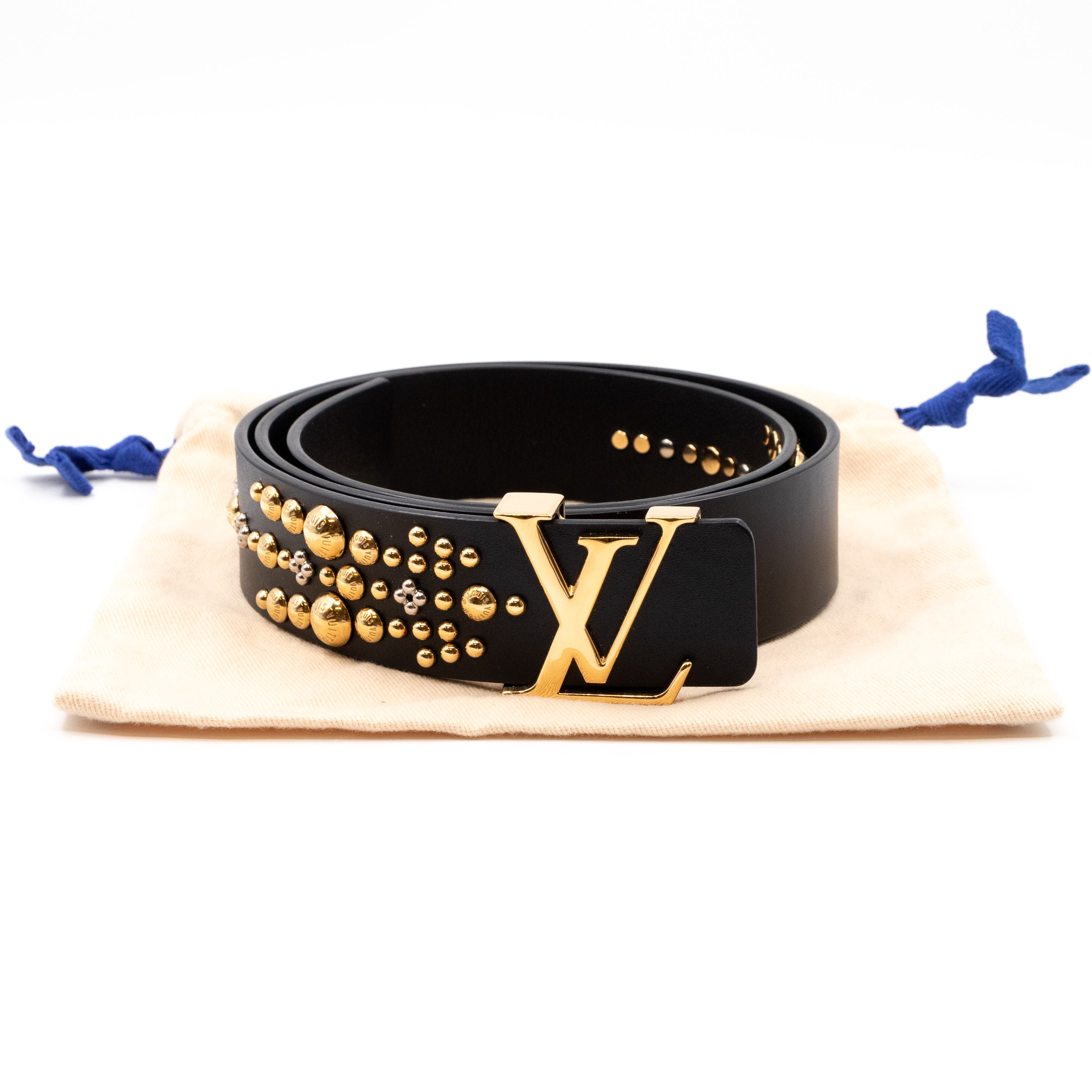Initiales Studded Belt 85 cm Black Leather