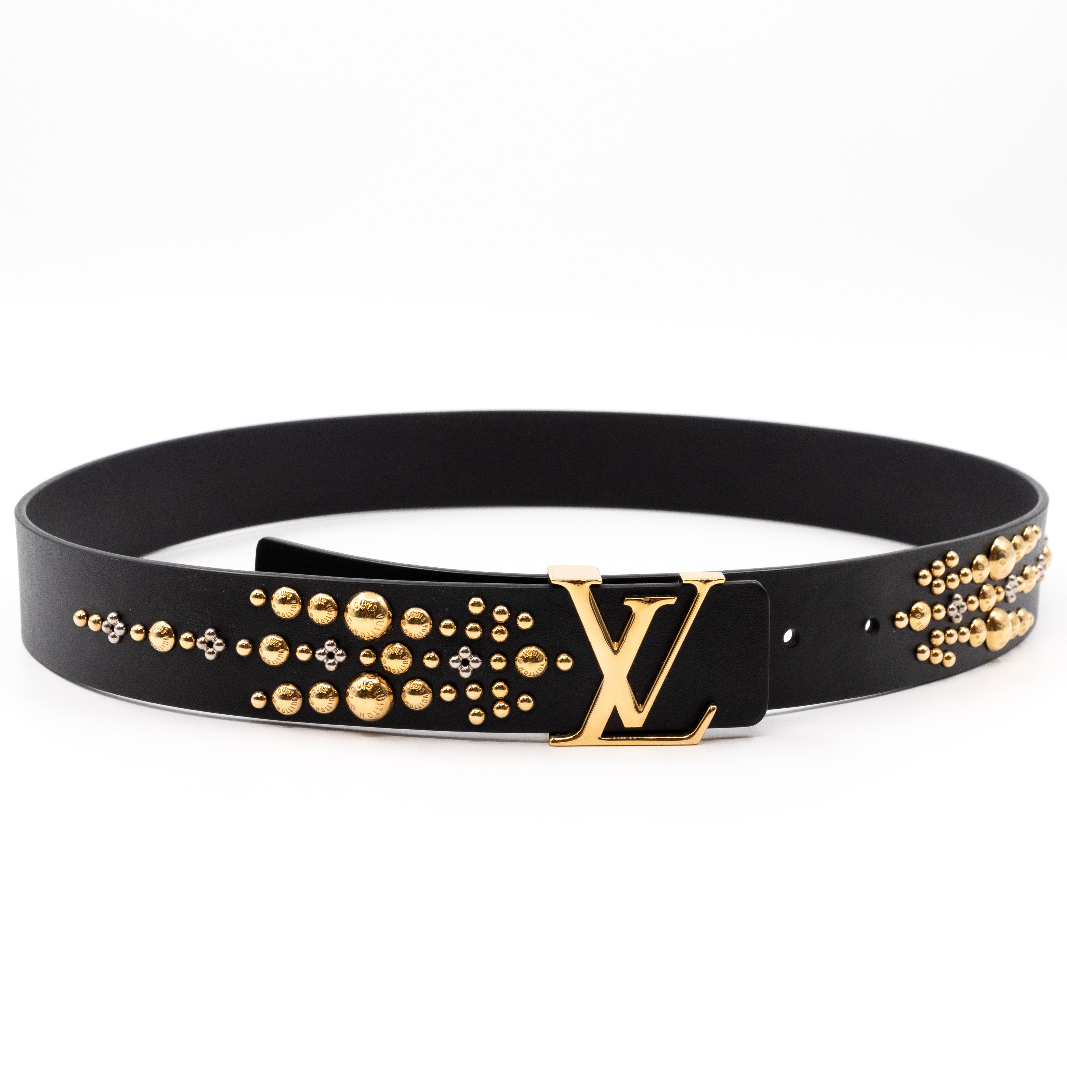 Initiales Studded Belt 85 cm Black Leather