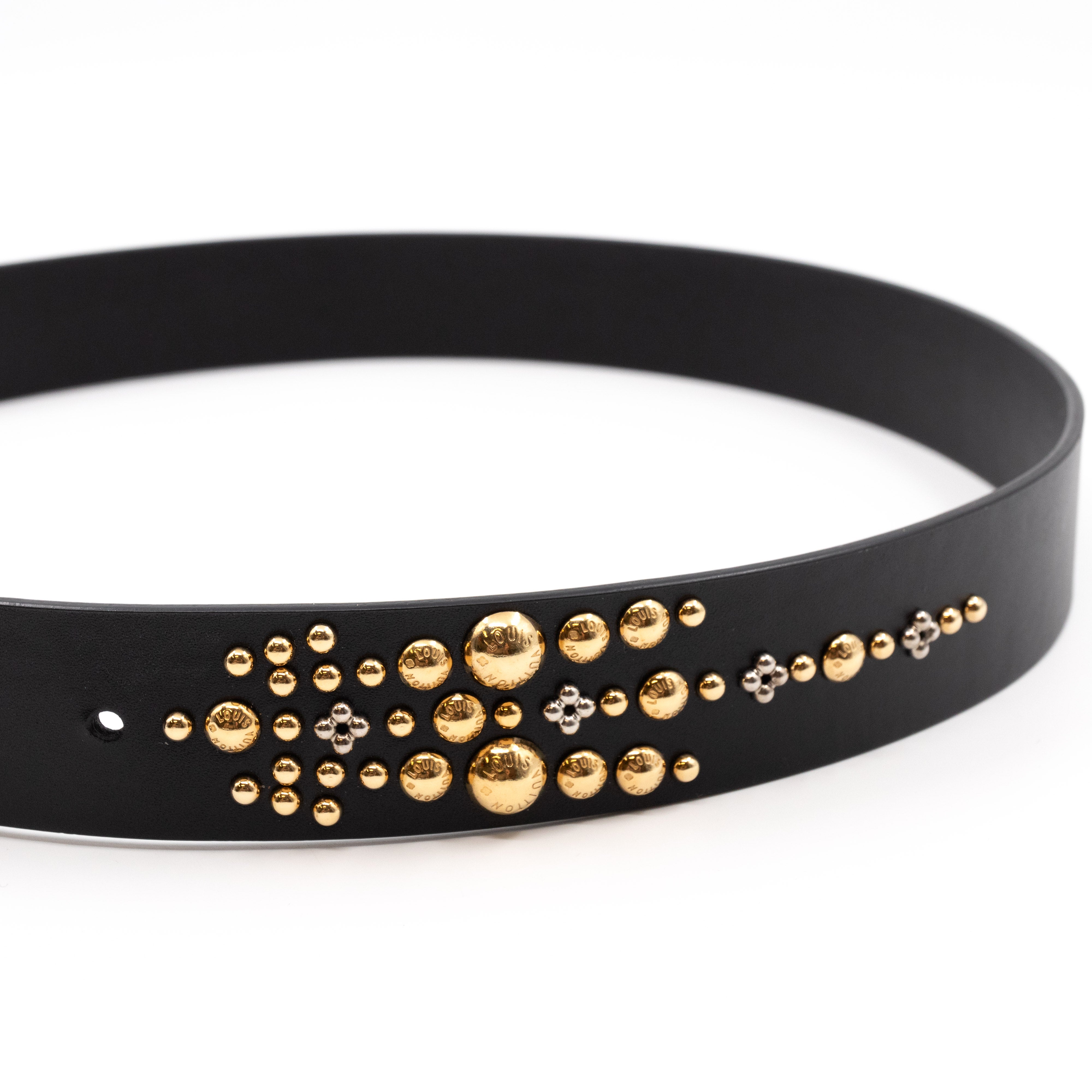 Initiales Studded Belt 85 cm Black Leather