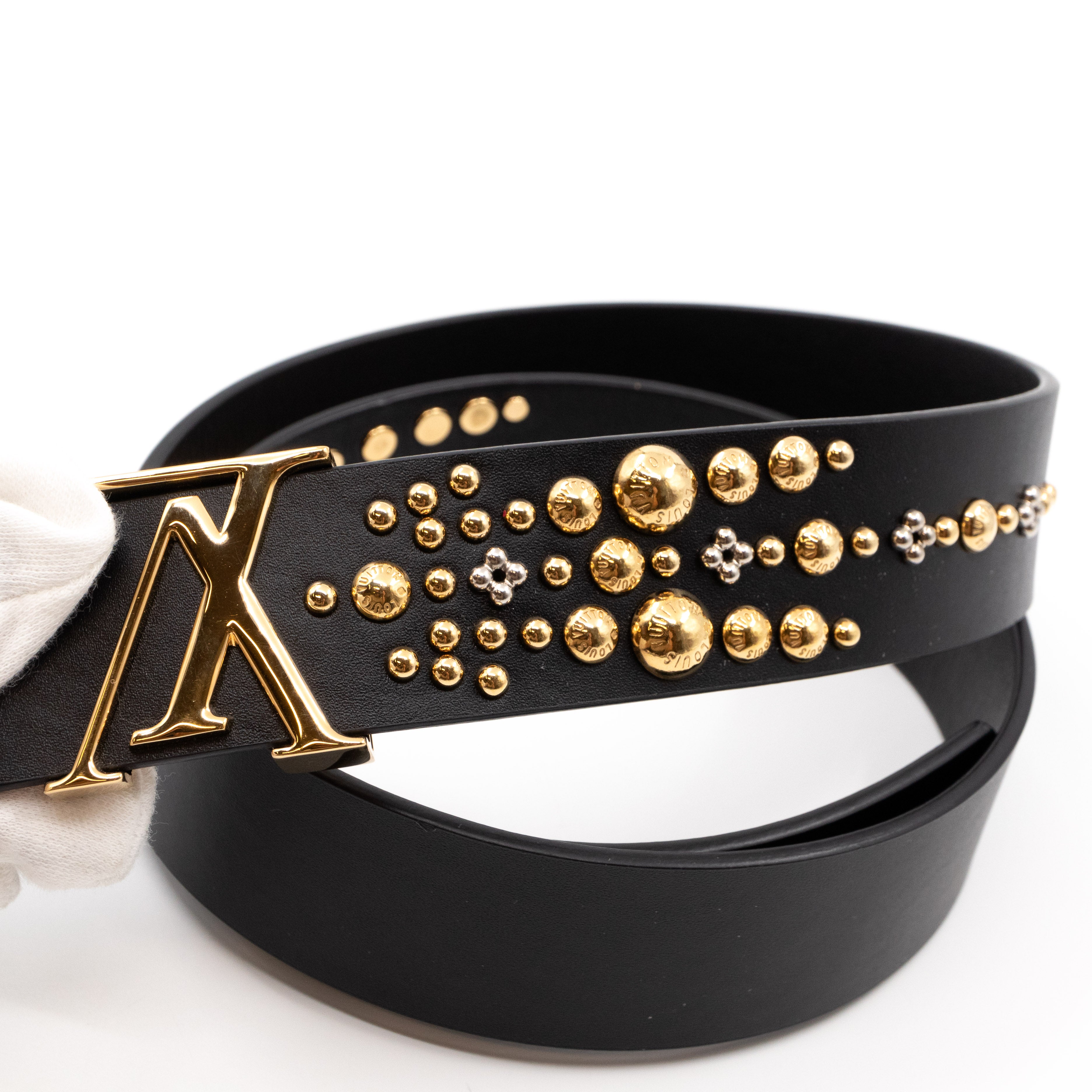 Initiales Studded Belt 85 cm Black Leather