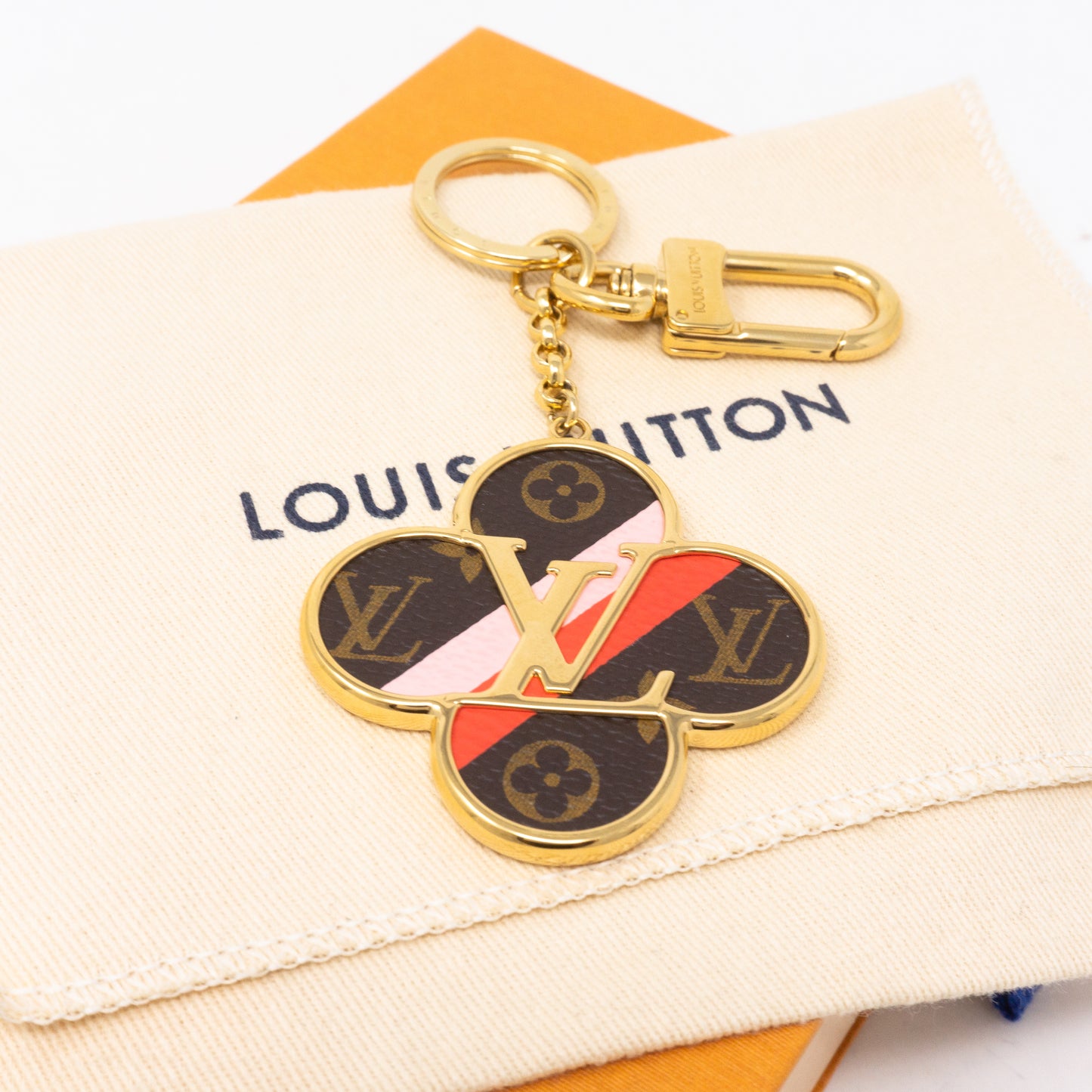 Louis Vuitton Bag Charm Keychain Portocre Golden Flower M64276 Accessories